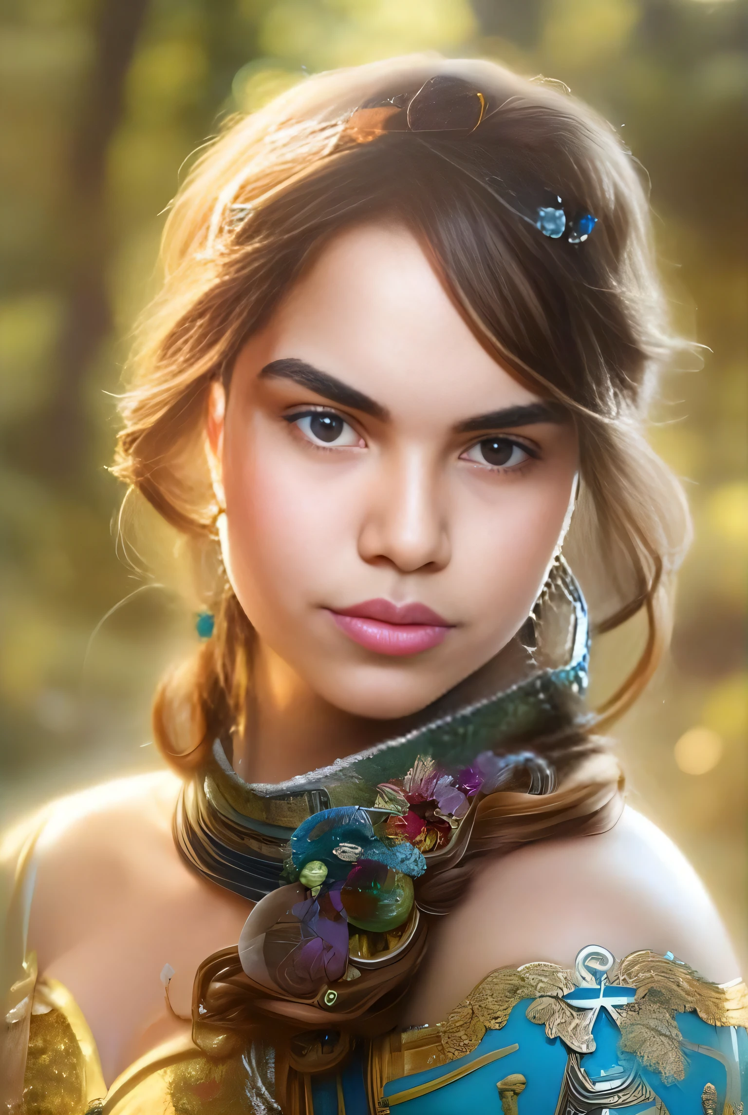 um close up de uma mulher com um vestido azul e um colar, pintura digital impressionante, lindo pintura digital, Arte digital realista 4K, Arte digital realista 4K, pintura digital fotorrealista, pintura digital bonita, arte digital muito realista, pintura digital realista, pintura digital ultra realista, arte digital altamente realista, retrato bonito da arte da fantasia, retrato bonito da fantasia, bela arte digital