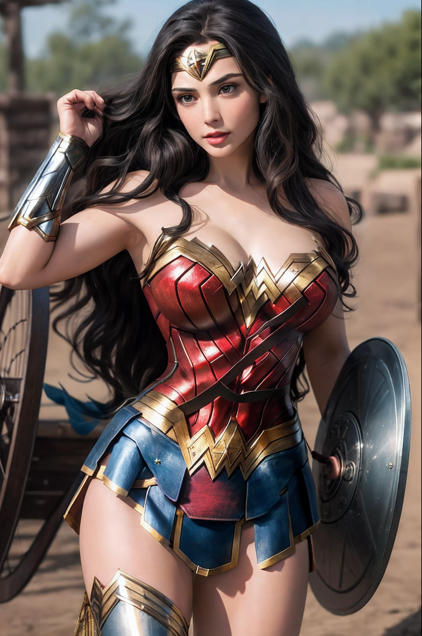 Best quality image, a close up of a wonder woman, Huge Breasts , long hair, Magnificent, nips