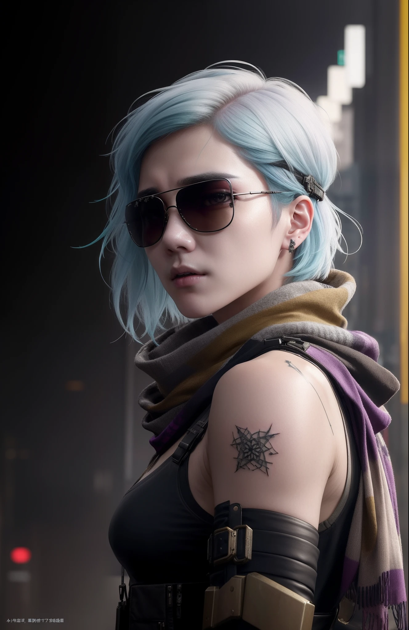 BTS Yoongi, korean male idol, tattoo on his shoulder and a scarf, hyper-realistic cyberpunk style, stunning character art, ultra realistic concept art, cinematic realistic portrait, the cyberpunk girl portrait, trending on artstation hd, trending on artstation 4k, cyberpunk 2 0 y. o model girl, cyberpunk beautiful girl, trending on artstation hq, character art closeup