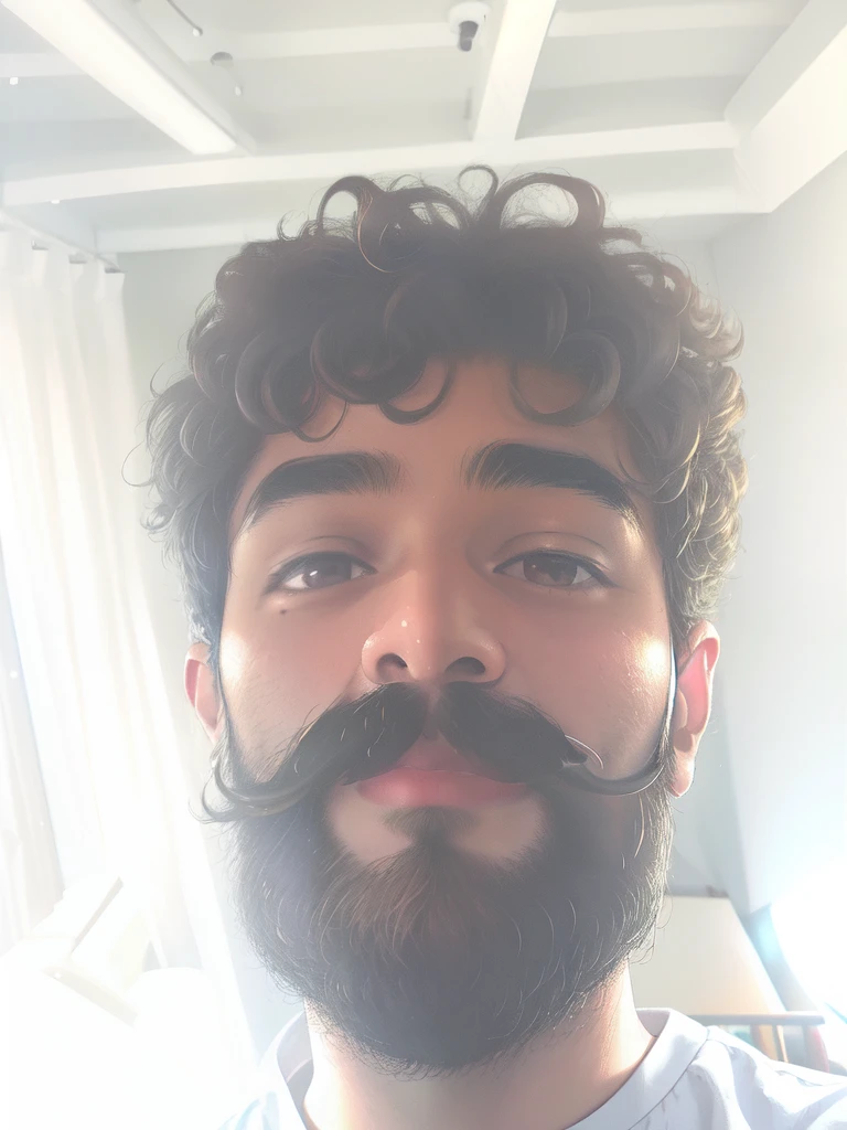 there is a mixed race man with a beard and a mustache smiling, selfie!!!!! of a man, 8k selfie photograph, selfie of a man, selfie photo, iphone selfie, 4 0 years old man, selfie!!!!!, curly black beard, about 3 , very very low quality picture, bad selfie, without beard and mustache, black curly beard, accidental selfie, Cindy Sherman, Everyday Poetry, Captured Texture, Low Key Lighting, Ethereal Studio Setups