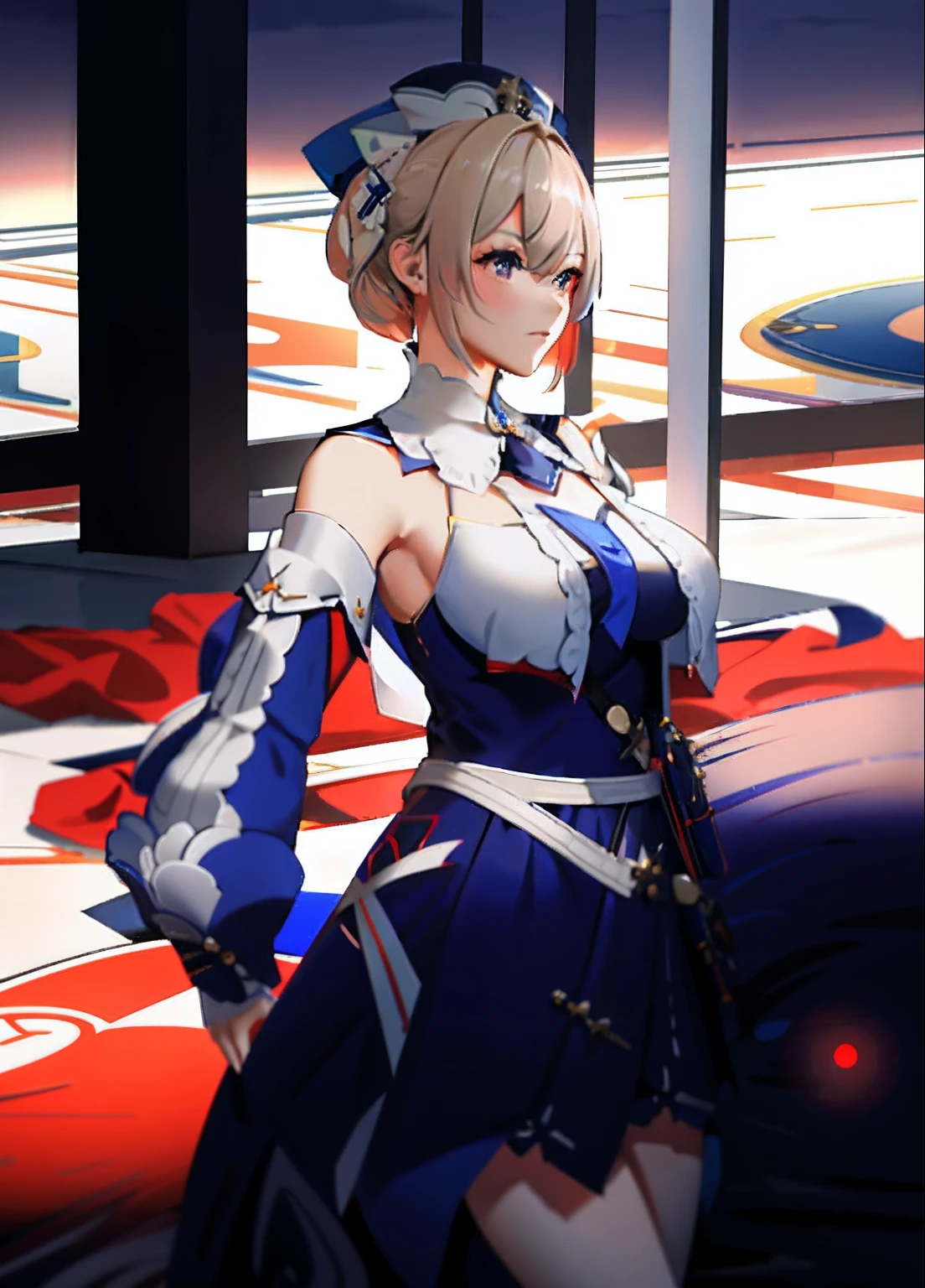 anime - style image of a woman in a blue dress and a red cape, guilty gear strive graphics, ayaka genshin impact, ayaka game genshin impact, from the azur lane videogame, katana zero video game character, azur lane style, keqing from genshin impact, sigma female, zhongli from genshin impact, genshin impact character