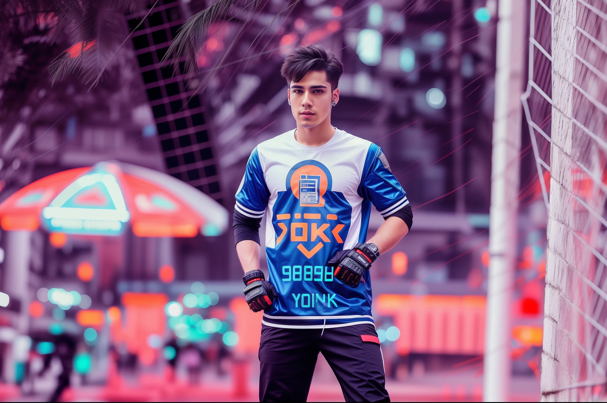 Change background cyberpunk handsome boy , realistic face 8k . Ultra realistic