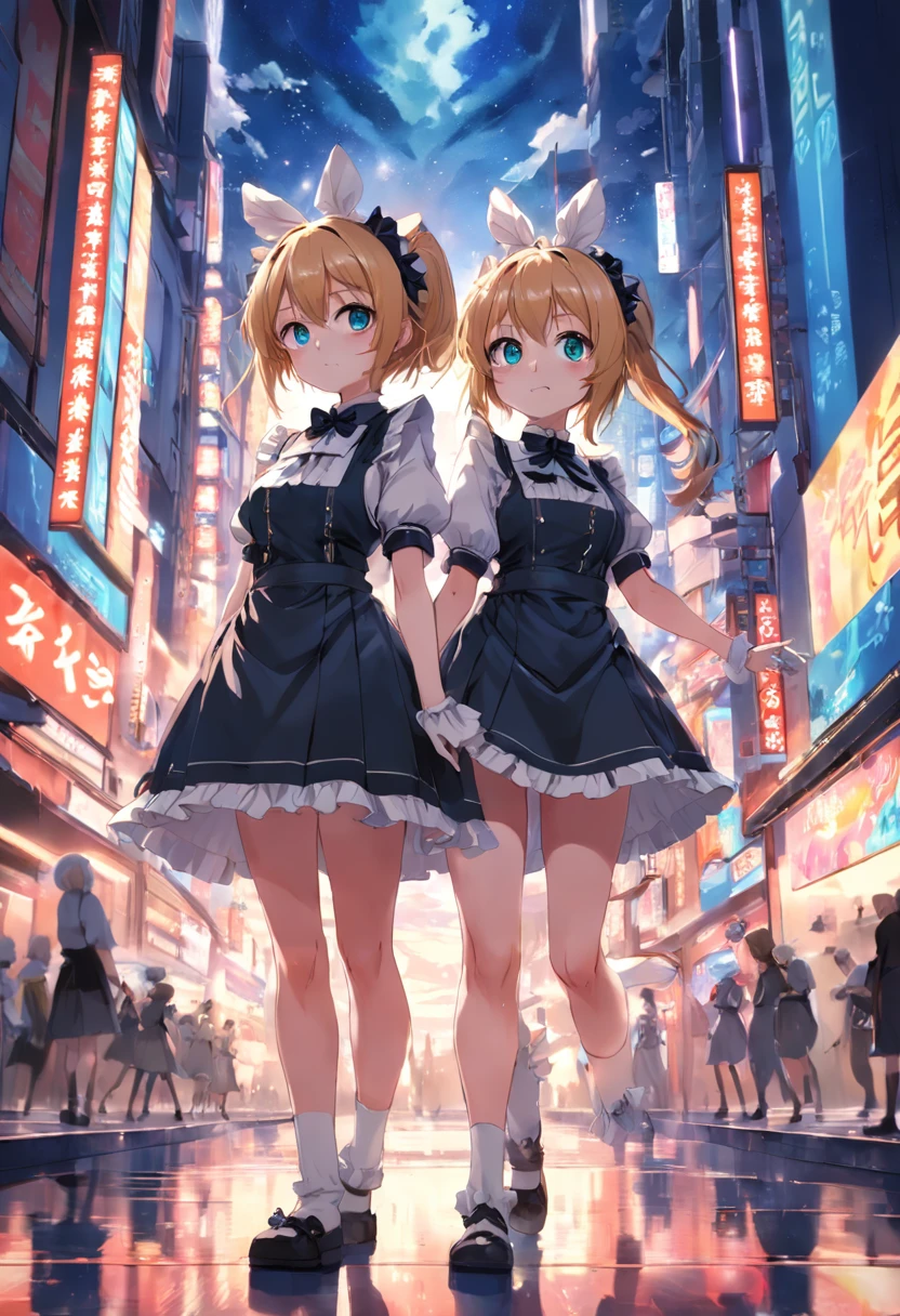 (masterpiece:1.3, Highest quality, Ultra-high resolution, Very detailed), (Realistic:1.1, photoRealistic:1.4), Beautiful illustrations, Perfect lighting,Written boundary depth, Beautiful detailsまでこだわった髪, Beautifully detailed face, Beautiful details, Beautiful clavicle, Beautiful body, Beautiful and juicy breasts, Beautiful thighs, Beautiful legs, View your audience, 1 girl,Perfect Face, (Perfect Anatomy, Anatomically correct), Cute and symmetrical face、Baby Face、((Shiny Hair)),(Beautiful views),(Outdoor,Blurred night cityscape),(かわいいsmile, smile)、Sexy Body、(masterpiece),(Highest quality:1.3),8k,Very clear,(Ultra-realistic), One Girl,Wide Shot,((Large Breasts)),Wide Hips,Beautiful legs, Captivating woman、(masterpiece、Highest quality、Very detailedな)、(())、((blonde,short hair, Twin tails, Two Side Up Hair,Curly Hair))、((とてもLarge Breasts:1.5))、Cleavage、,(Highest quality), Realistic, (Live Action, Intricate details), ((Immature nude))、((Bold and sexy outfit)), ((Open your lips))、((Big green eyes)),((OutdoorBlurred night cityscape))、Are standing、Cowboy Shot