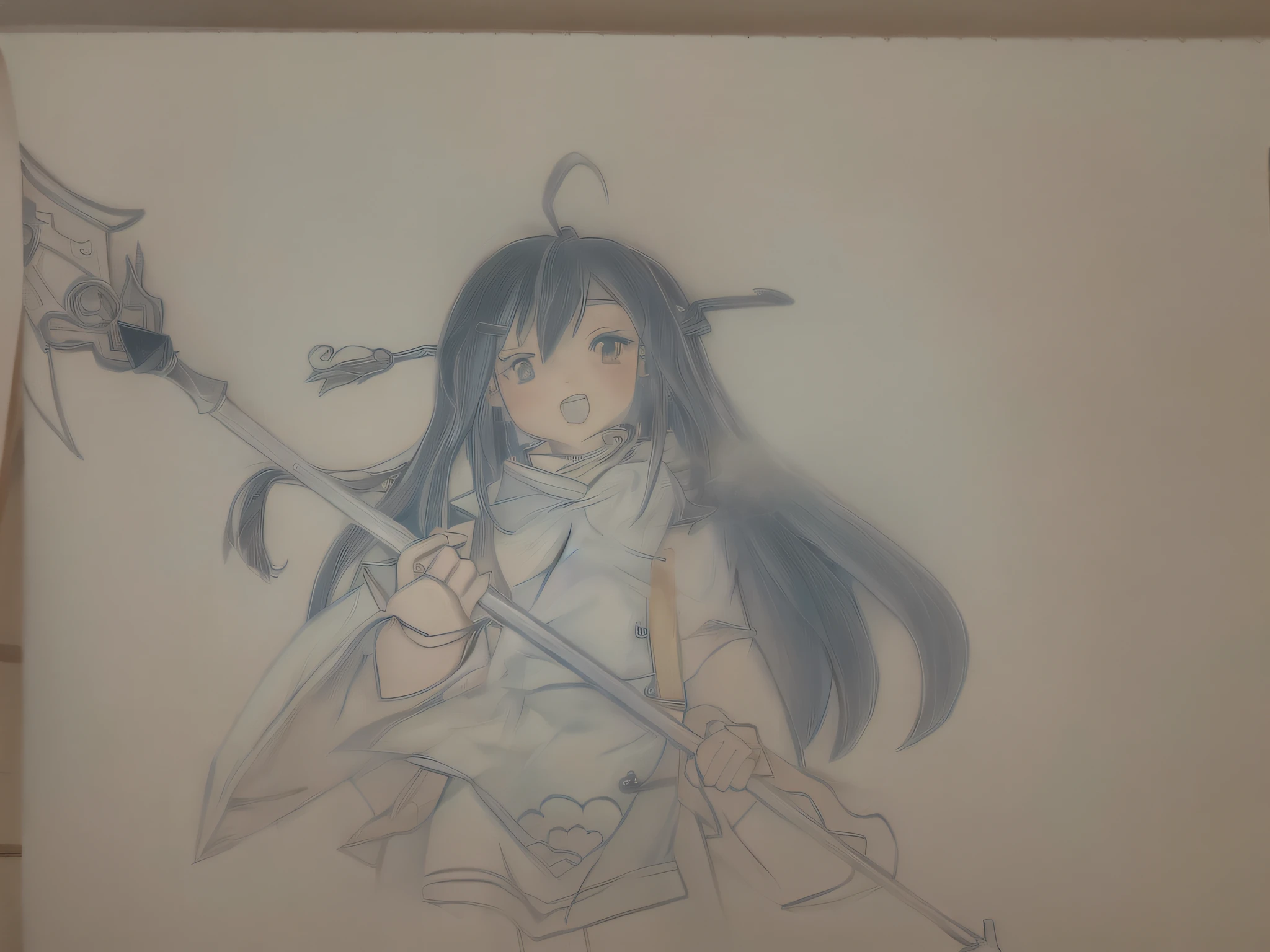 Anime drawing of a girl holding a sword and a sword, drawn in anime painter studio, cel shaded anime, Anime Paintings, Anime Paintings, an anime drawing, japanese anime artist drawn, faded drawing, 4 K drawing, Marin Kitagawa fanart, From Arknights, author:Hosomura Kane, zerochan art, Line sketch!!, Kantai collection style, anime sketch
