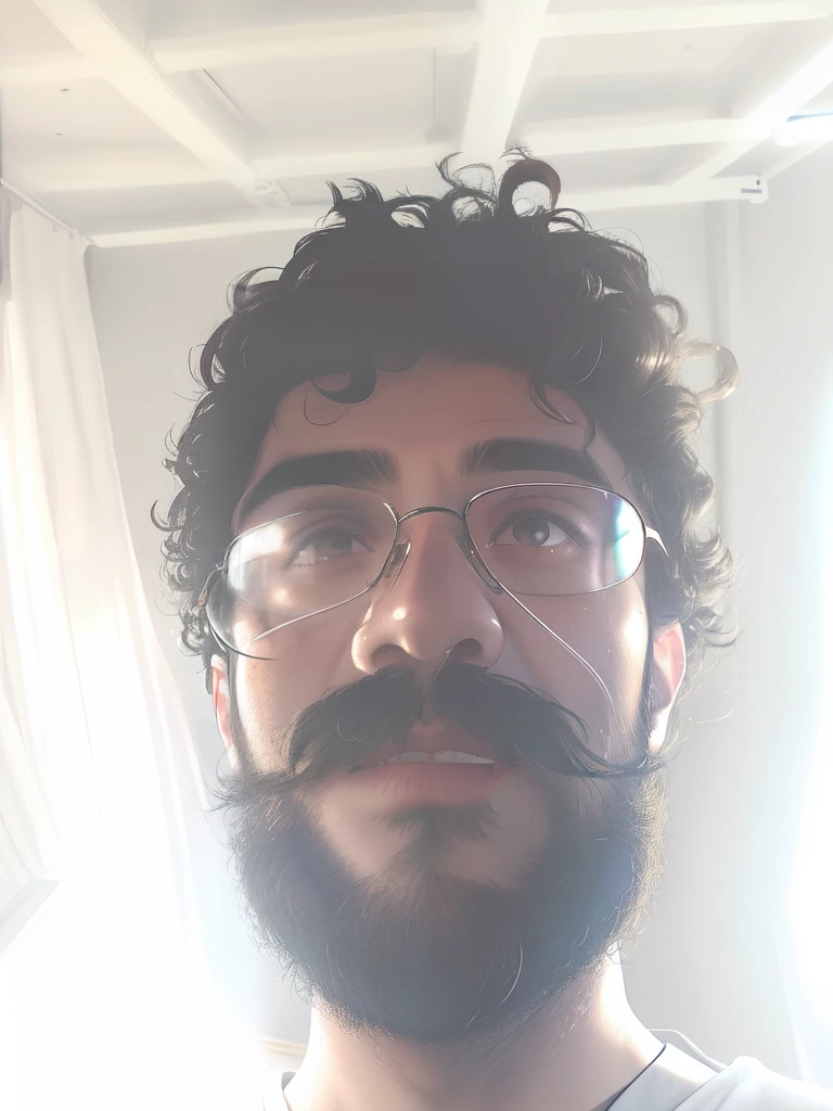 there is a mixed race man wearing Ray-Ban sunglasses with a beard and a mustache smiling, selfie!!!!! of a man, 8k selfie photograph, selfie of a man, selfie photo, iphone selfie, 4 0 years old man, selfie!!!!!, curly black beard, about 3 5 years old, very very low quality picture, bad selfie, without beard and mustache, black curly beard, accidental selfie, Cindy Sherman, Everyday Poetry, Captured Texture, Low Key Lighting, Ethereal Studio Setups