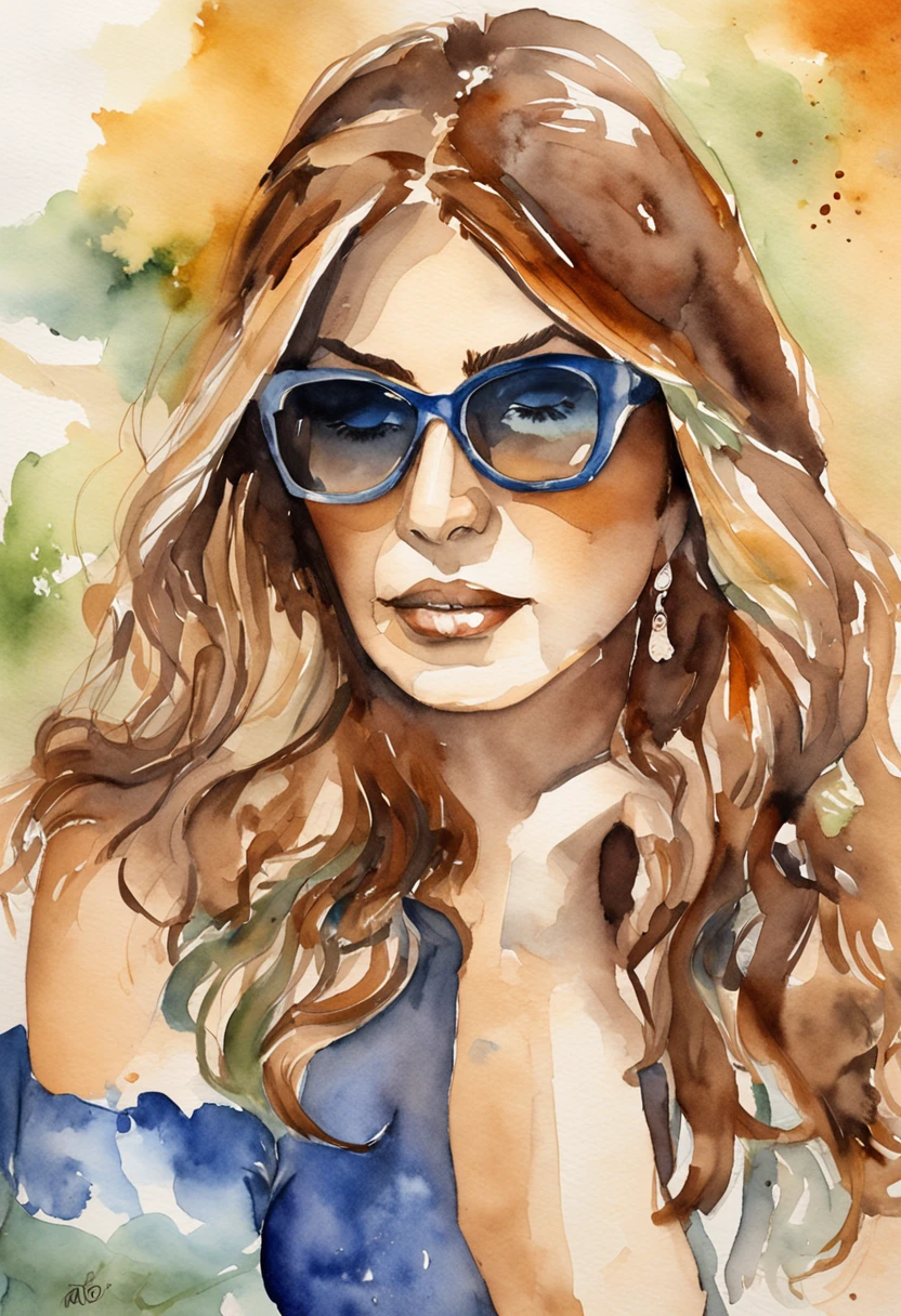Homes wearing sunglasses and a black top, Carola Rubio, fernanda suarez, wearing versace sunglasses, Malika Favre, inspirado em Maria Helena Vieira da Silva, em aquarela, HDR, detalhe, gravar, em madeira