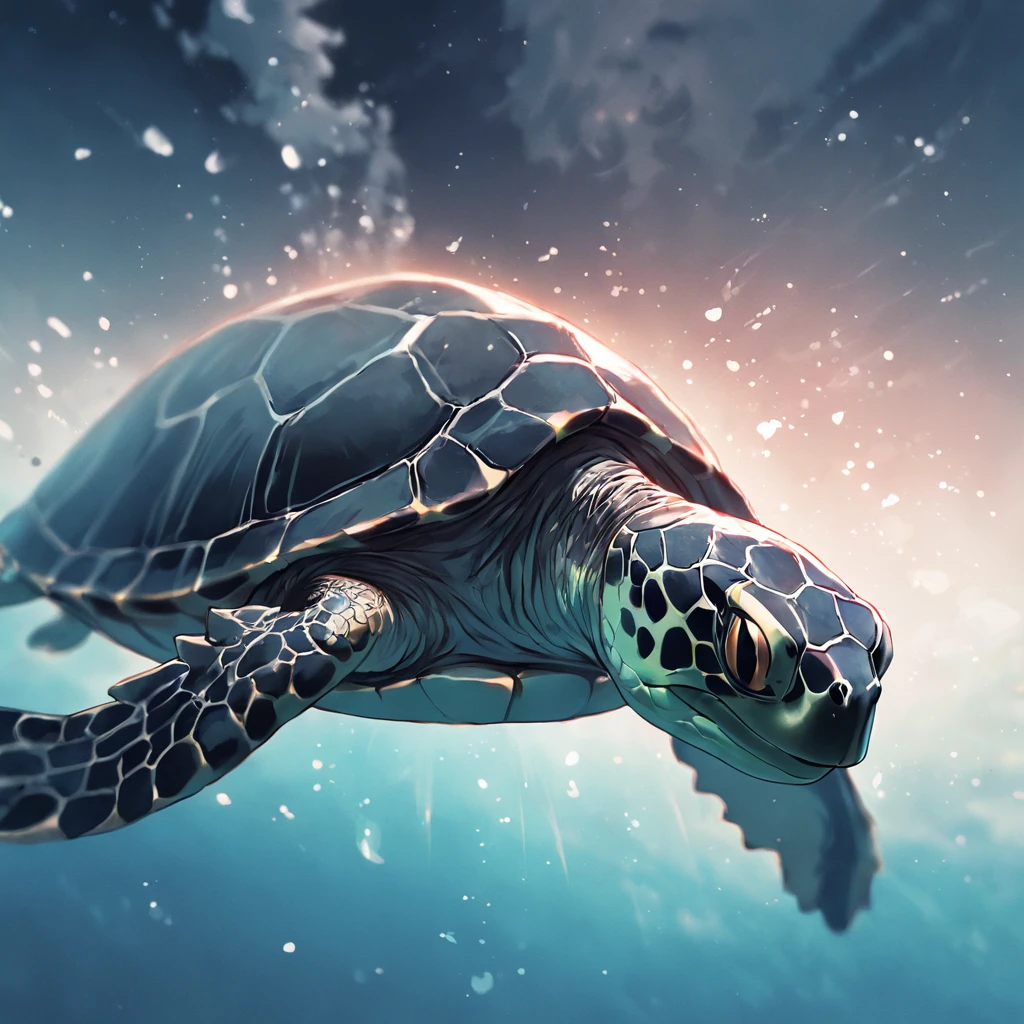 hand illustrated turtle with tattoo, in the style of realistic drawing, swimming, background white, realist detail, monochromatic serenity, side view, black and white,