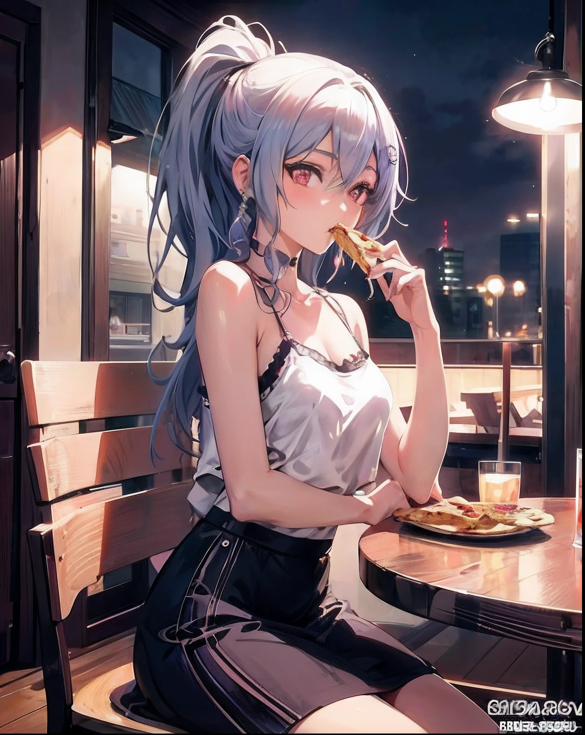 Anime girl eating a piece of pizza on a restaurant table, style of anime4 K, 4K anime wallpaper, seductive anime girls, Best anime 4k konachan wallpaper, realistic anime artstyle, High Quality Anime Art Style, Guweiz in Pixiv ArtStation, trending on artstation pixiv, anime visual of a cute girl