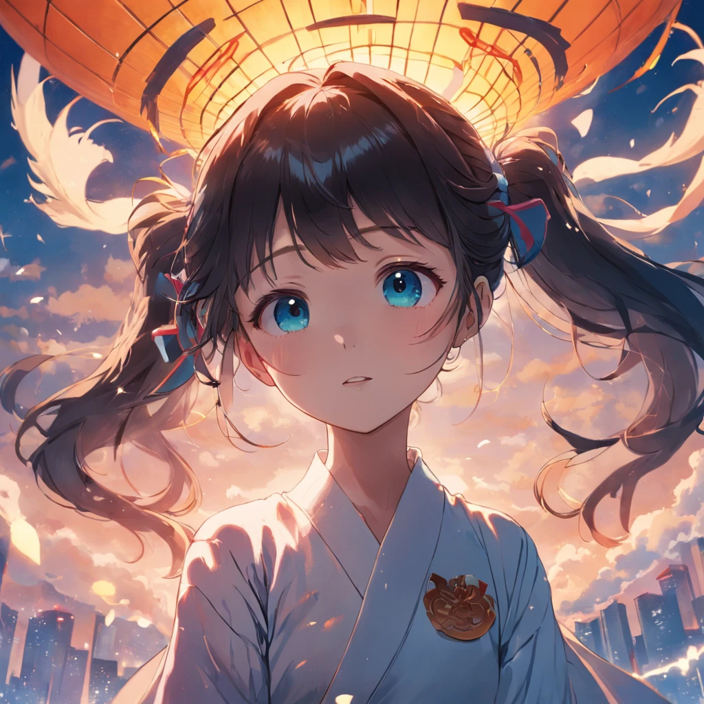 tmasterpiece,best qualtiy,cinematic Film still from,1girl,Chen Kejia,Floating in the sky,closeup cleavage,brightly,cheerfulness,Warm and soft lighting,Nanjing high school student,the sunset,(spark of light:0.7)