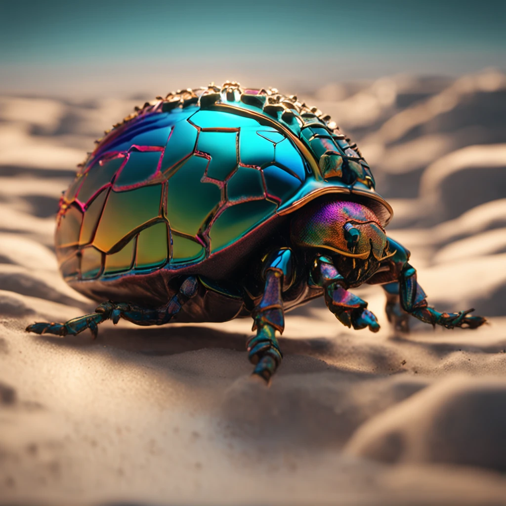 Ultra-realistic photo of fantasy scarab with gradient color, 8K reflections,4k image, Award-winning image, Excellent ray tracing,