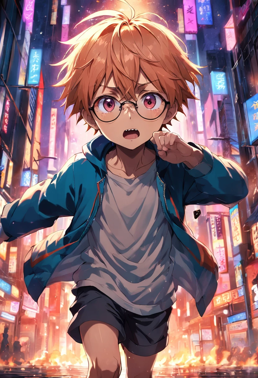 1boy,Wear glasses,Scared