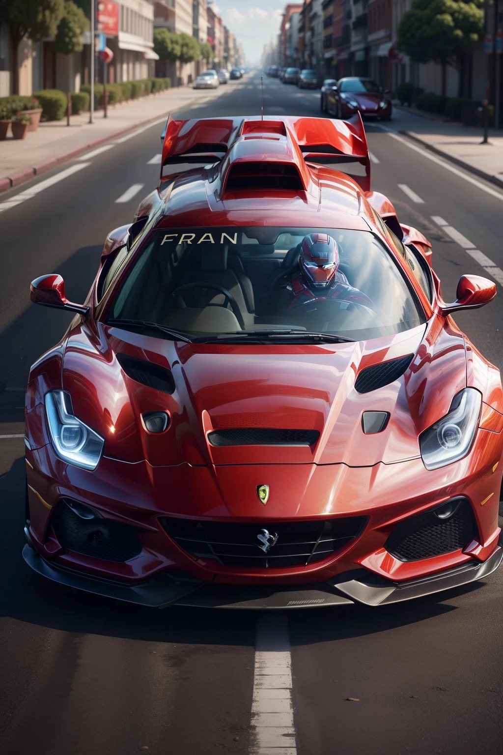 ironman is a ferrari car, ironman is a ferrari car, car becomes ironman, images, photos, ironman transformation into ferrari, the ironman becomes a ferrari car, full body, solo, perfect picture, detailed, realistic, perfect hulk, Super High Resolution, (Realism: 1.4), Original Photo, Best Quality, Masterpiece, Cinematic Experience, background and future city,