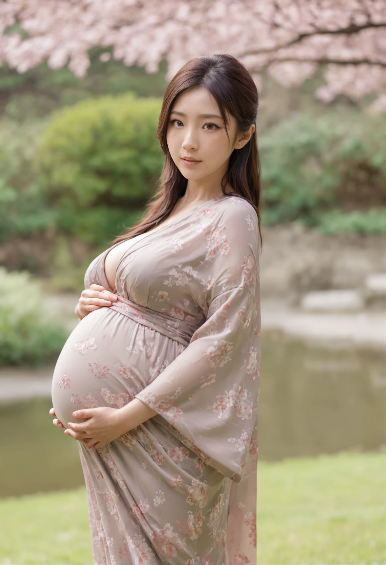 japanes Beautiful Girl Pregnant Woman Big belly huge tit skinny body Yukata