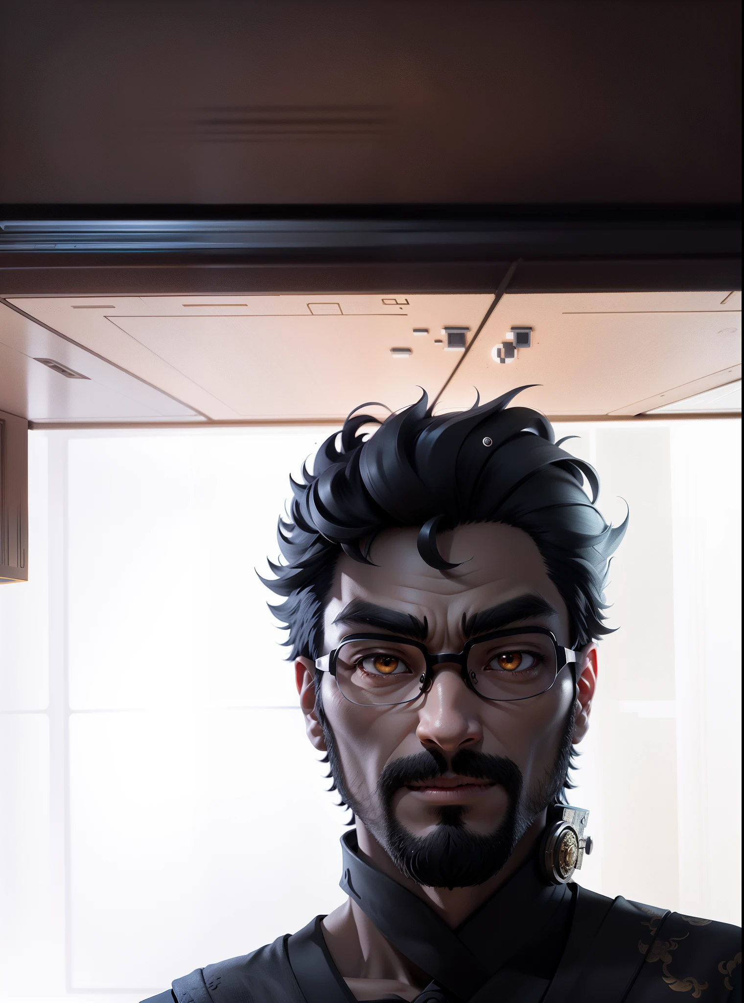 (Masterpiece), (Excellent), (Super Meticulous), (Full Body: 1.2), Super Young Man with Japanese Female Geisha, Pretty, Beautiful, Chinese Dragon, Tiger, Wind God Thor, Sexy, Bursting, Oriental Face, TV Anchor, Bust Portrait Illustration, Black Suit, Blue Tie, Slightly Chubby Face, Silver Glasses, Very Clean Face, No Beard on Chin, Black Super Short Hair, Black Eyes, Confident Smile, 3c Computer Sub-Products, iPad, iPhone, Digital Painting, 3D character design by Mark Clairedon and Pixar and Hayao Miyazaki and Akira Toriyama, the illustrations are HD illustrations in 4K resolution with highly detailed facial features and cartoon-style visuals.