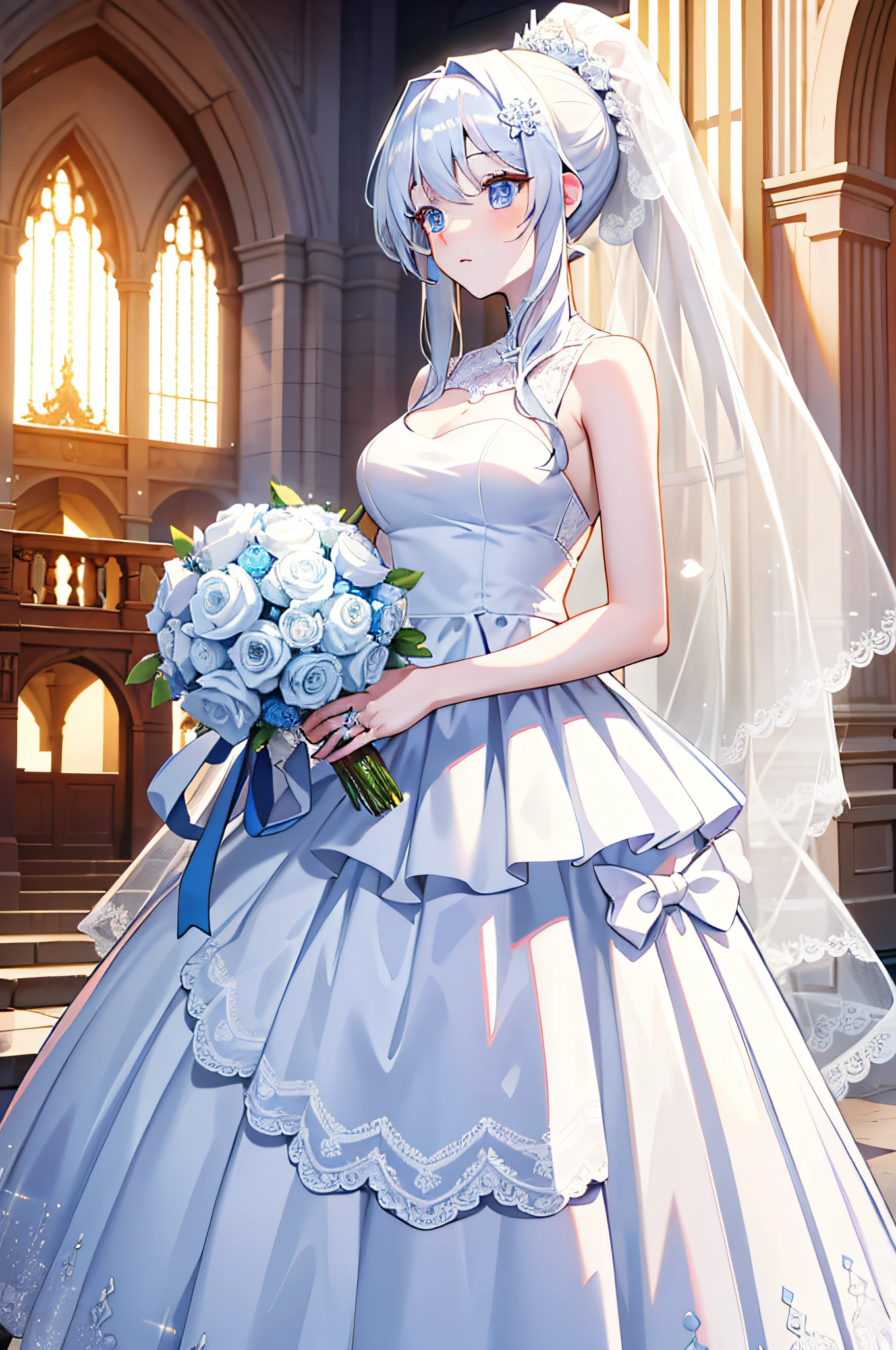 ((best quality)), ((masterpiece))  WEDDING PRINCESS DRESS, light ray, lens flare, white petals, long coated cat, exotic