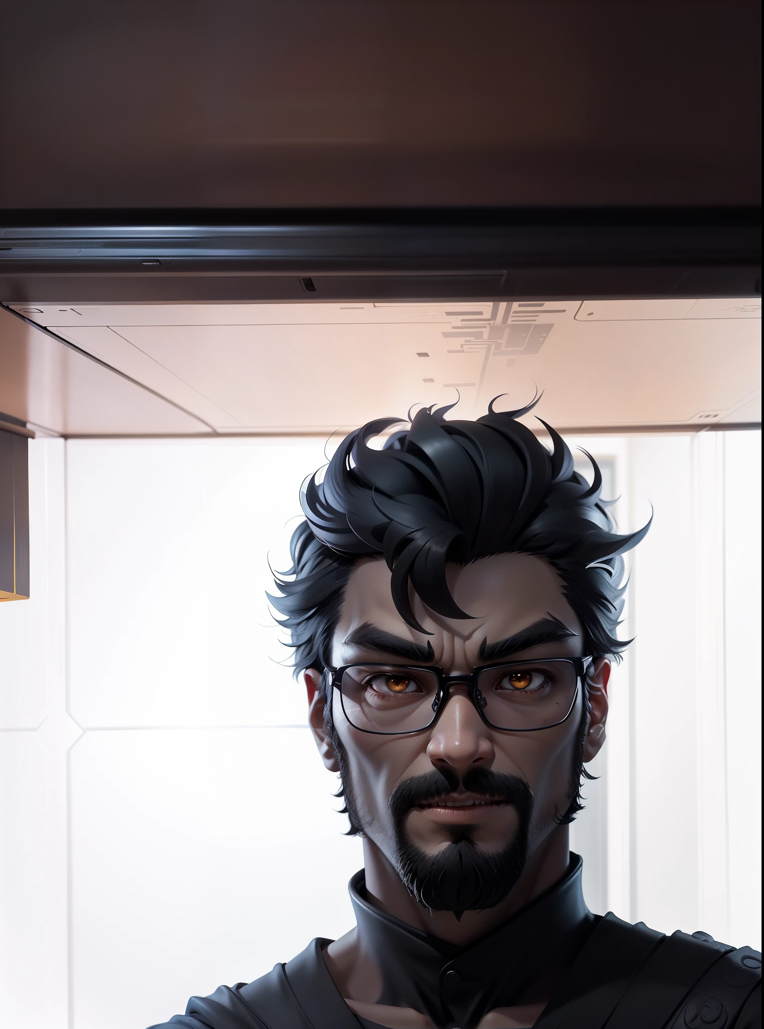 (Masterpiece), (Excellent), (Super Meticulous), (Full Body: 1.2), Super Young Man with Japanese Female Geisha, Pretty, Beautiful, Chinese Dragon, Tiger, Wind God Thor, Sexy, Bursting, Oriental Face, TV Anchor, Bust Portrait Illustration, Black Suit, Blue Tie, Slightly Chubby Face, Silver Glasses, Very Clean Face, No Beard on Chin, Black Super Short Hair, Black Eyes, Confident Smile, 3c Computer Sub-Products, iPad, iPhone, Digital Painting, 3D character design by Mark Clairedon and Pixar and Hayao Miyazaki and Akira Toriyama, the illustrations are HD illustrations in 4K resolution with highly detailed facial features and cartoon-style visuals.