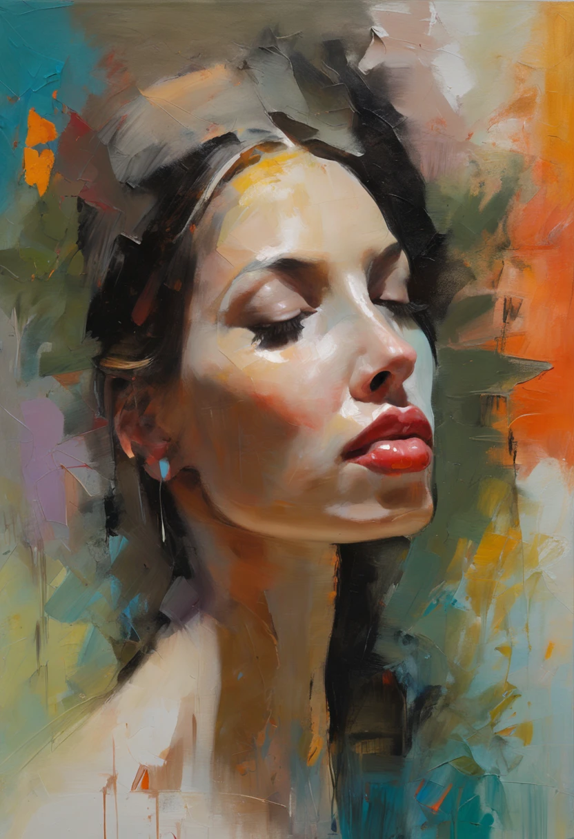 mulher::3 A dynamic neo-expressionist work in pale tones captures an intense moment of liberation as a figure who paints vigorously with boldness, pinceladas.