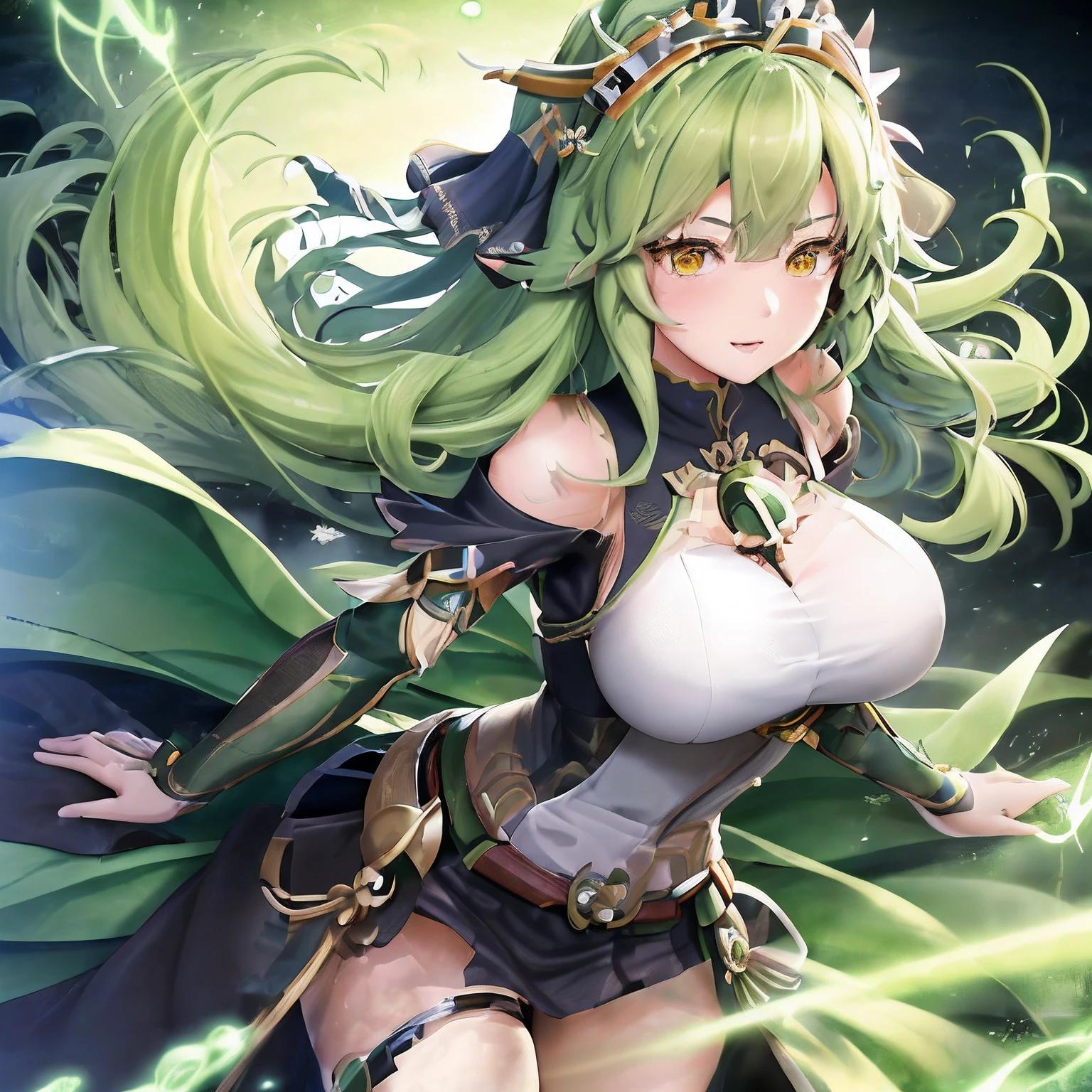 anime girl with green hair and a crown on her head, ayaka genshin impact, portrait knights of zodiac girl, anime goddess, extremely detailed artgerm, lady palutena, high detailed official artwork, palutena, cushart krenz key art feminine, ayaka game genshin impact, artgerm on artstation pixiv, green aura