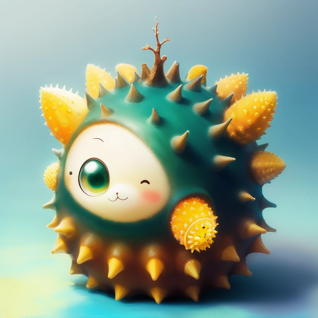 Cute spiny sea urchin in anime style