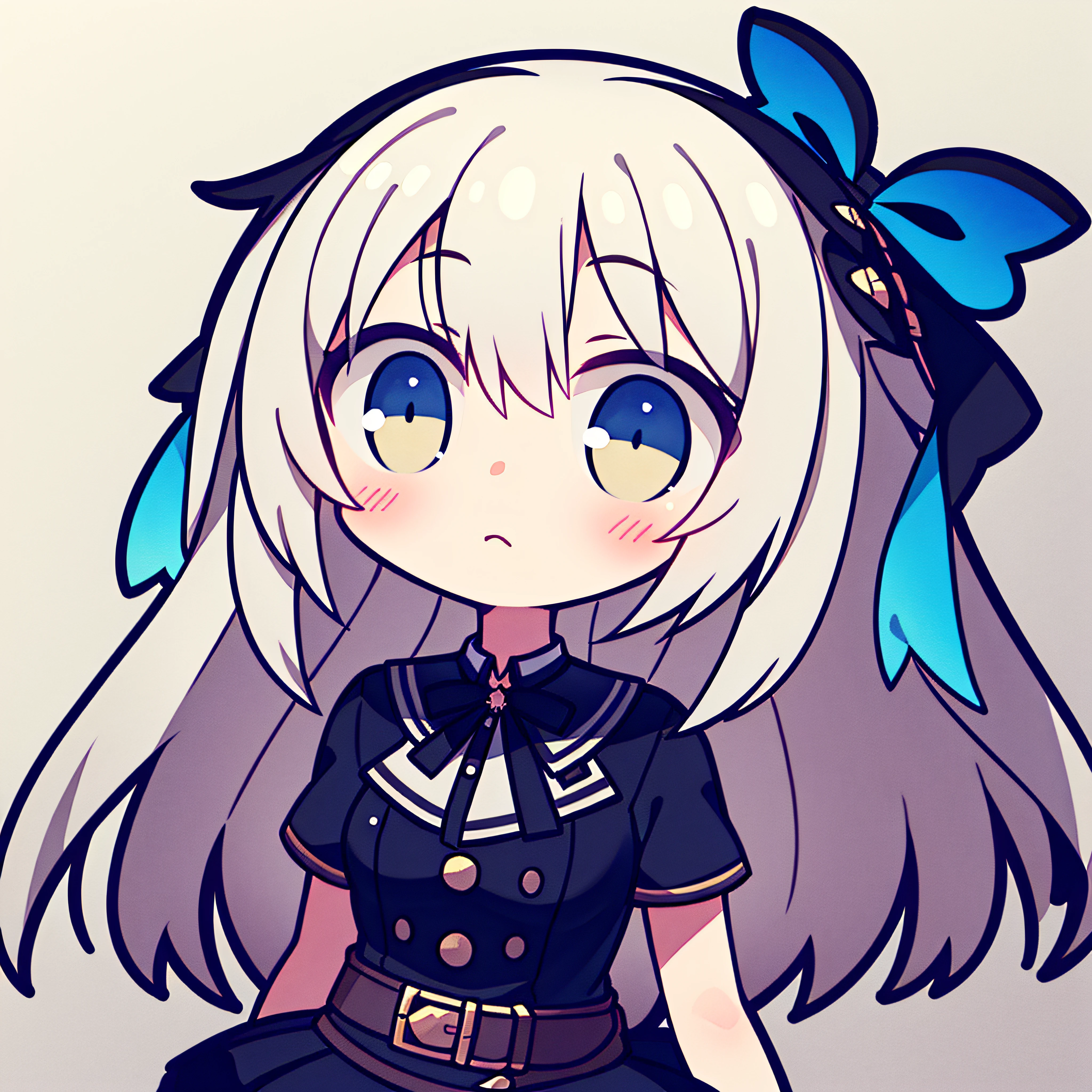 fish on the head, solo, 1 girl, looking at viewer, upright, concept art, white background, simple background, white hair, gradient hair, short sleeves, watercolor pencil, expressionless, blush, virtual youtuber