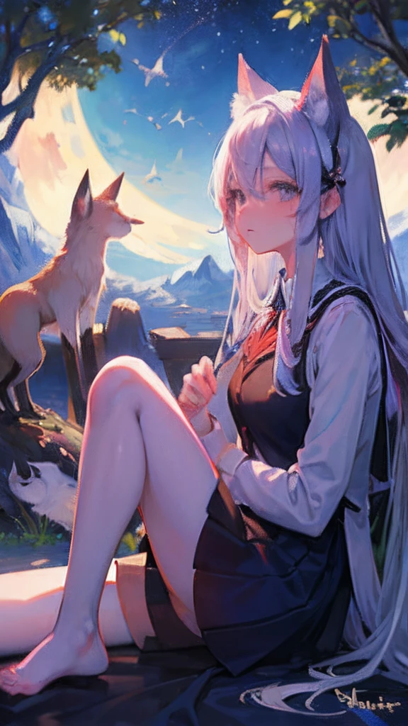 ((absurderes, masutepiece)) Sitting on the moon, foxes, (((Spirits))), godly, Mythical beast