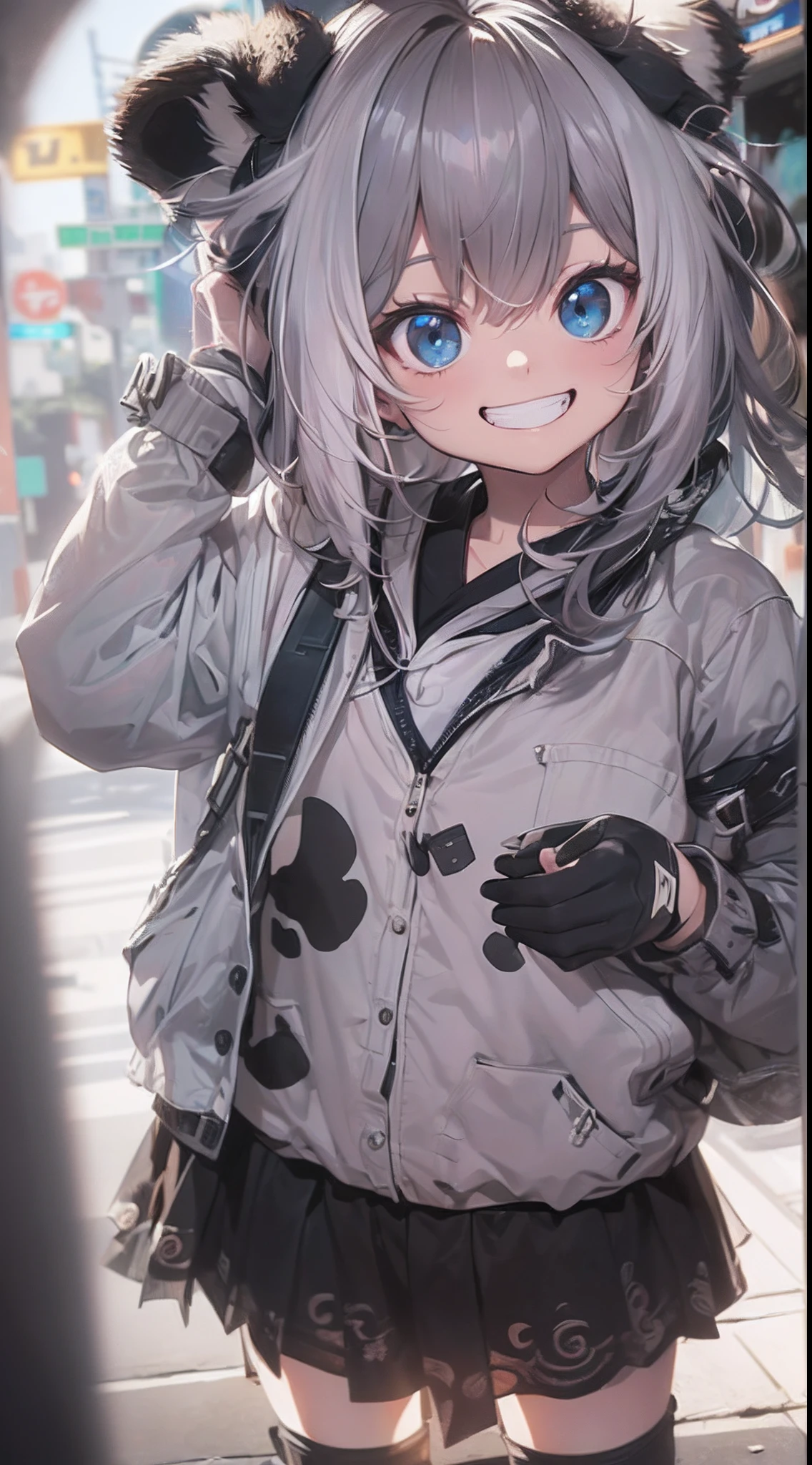 (1panda)、(confident grin:1.2)、(Top image quality)、(8K picture quality)、(masutepiece)、(Full body photo:1.3)、cinematric light, Cinema Shadow, Sharp Image, Extremely detailed,、beautiful effects, Muted colors, Highly detailed image textures, detailed hairs, Detailed face、(Aura overflowing from the body:1.3)