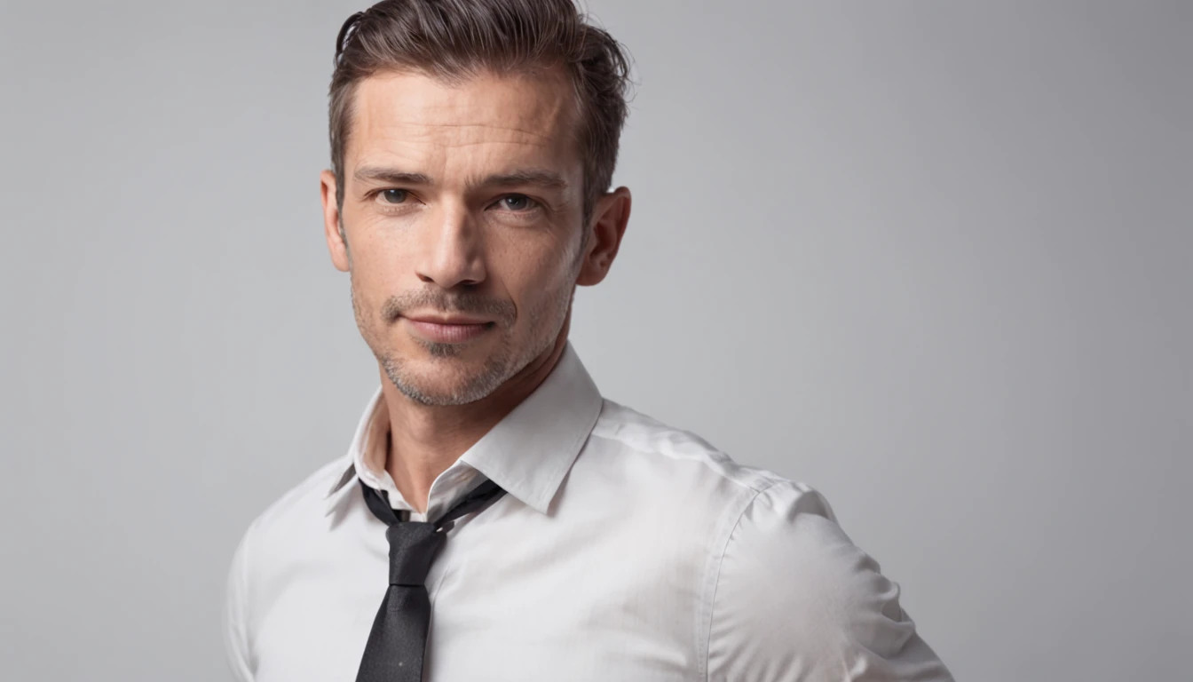 Absurdo, high resolution, super detalhado, Arafed homem musculoso de 40 anos, um cara incrivelmente bonito e robusto, Pose de corpo inteiro, Standing up, (((Hands in pockets))), (((camisa preta oxford))), encaixar, white underwear, sem sapatos, (no rosto: 1.5), facial, Rosto detalhado, olhos perfeitos, Serious expression, corte de cabelo curto, Contexto deserto, detalhes intrincados, natural lighting, anatomia correta, good composition, Imagem masculina, manly, crisp and crisp, textura da pele