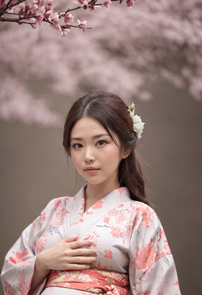 japanes Beautiful Girl Pregnant Woman Big belly huge tit skinny body Yukata Holding your stomach