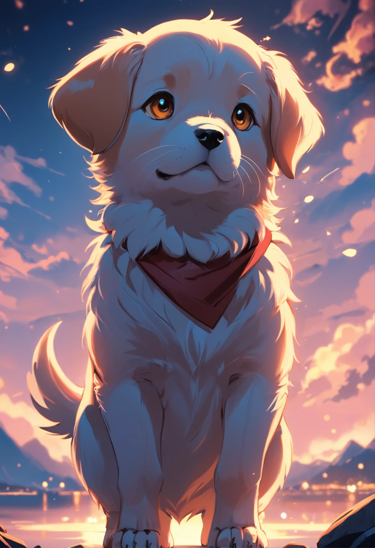 Flat drawing stick figure puppy，Simple background，cuteexpression。