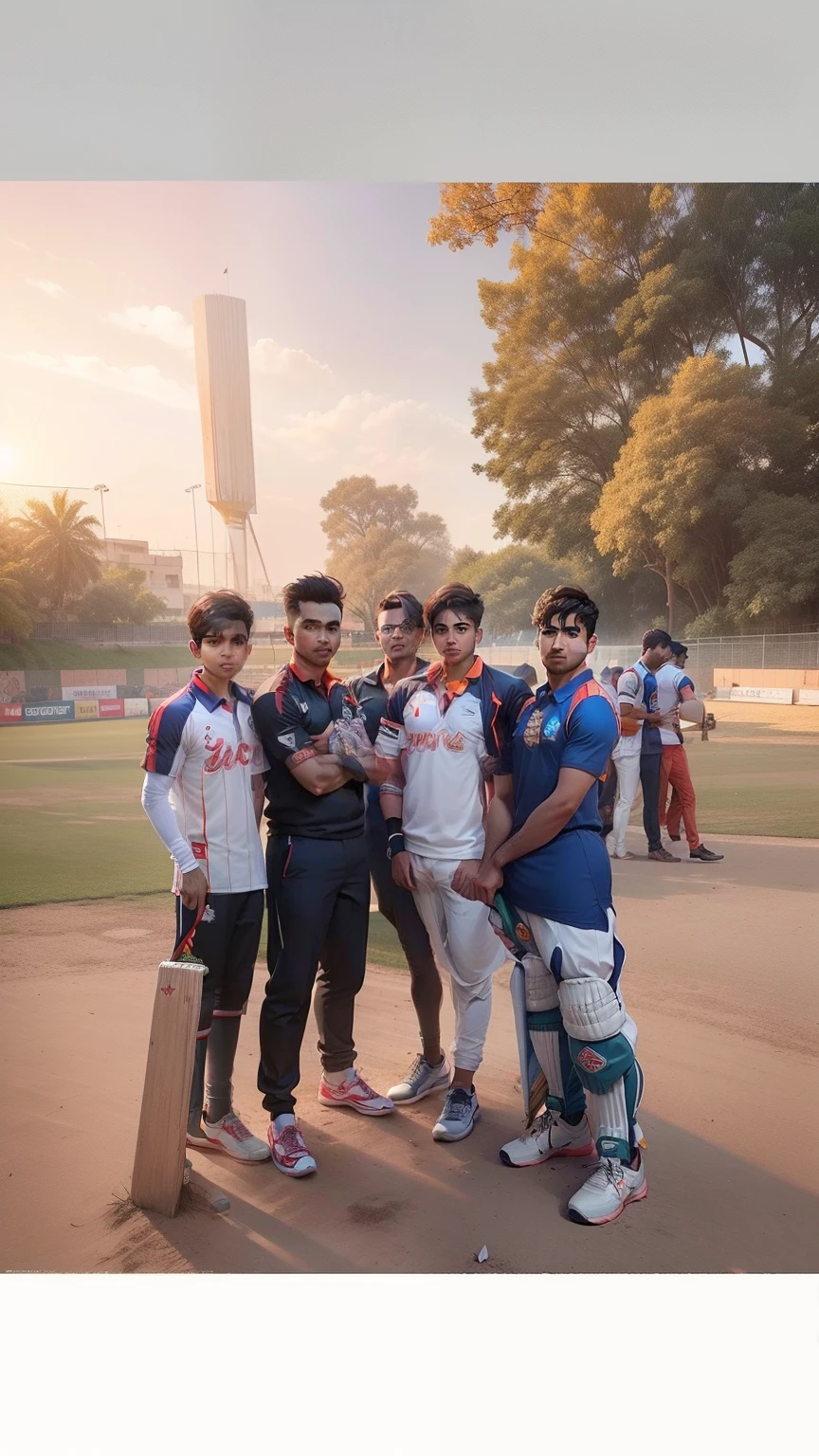 Is image me sab boys cricketers ban jaye sab cricket ka dress pahne ho. sab boys ka pant shirt cricketers wale hom aur background me cricket ground ho aur ye sab boys maths jit gaye ho aur khush ho. Sab cricket ka dress pahne ho. Air ye log india ke taraf se khel rahe ho. Sab indian cricketer ho. Sab
