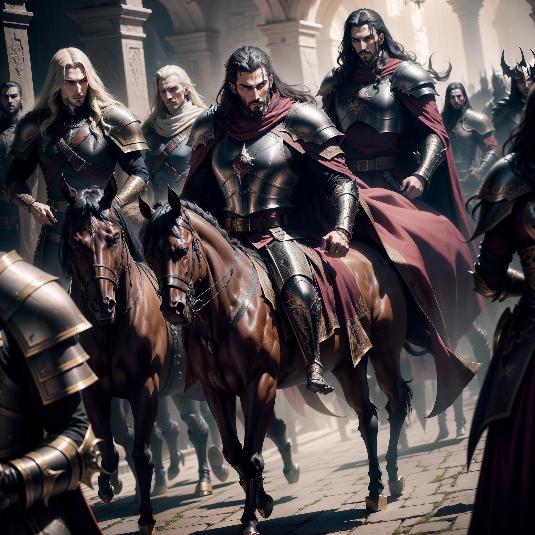 Castlevania Shadow Lord hyper realistic super detailed Lord Dracula Moroccan style leather armor leading troops armed with demons to war hyper realistic super detailed Dynamic shot cinematic scenes movie characters Dynamic