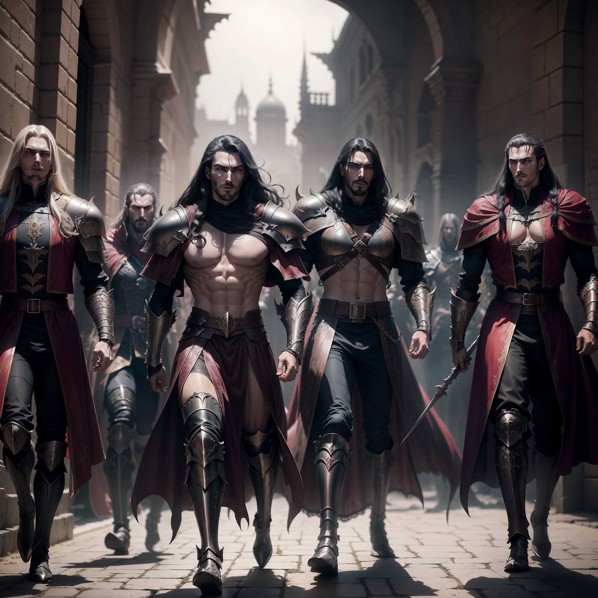 Castlevania Shadow Lord hyper realistic super detailed Lord Dracula Moroccan style leather armor leading troops armed with demons to war hyper realistic super detailed Dynamic shot cinematic scenes movie characters Dynamic