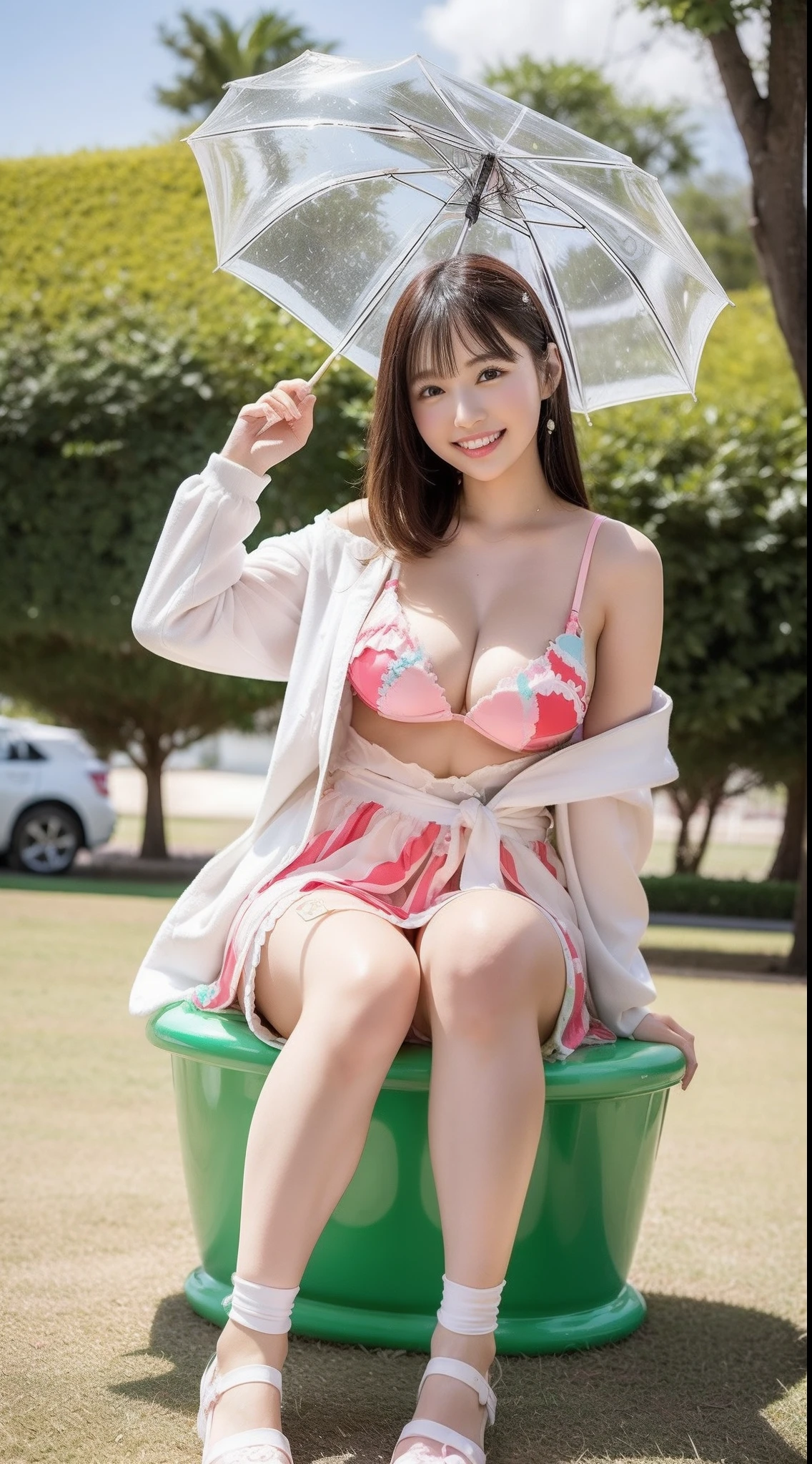 Fashion: Dress up in a colorful ensemble reminiscent of candy wrappers, Bright pastel color bikini cleavage and playful accessories、I can see the panties、Colossal tits、sixteen years old. 2. Pose: Pose on a whim while holding a giant lollipop, Show off a carefree and fun attitude. 3. Background: Pose in front of a candy-themed background filled with oversized candies, cotton candy clouds, and Candy Cane Tree. 4. Candy Throne: Sit on a candy-style throne made with oversized gum drops, Surrounded by candy treasures. 5. Cupcake Delight: Lean on a giant cupcake prop, Wear clothes that match the color or matte of the cupcake. 6. Rainbow Pathway: Walk along a rainbow path made of candy pieces, Exude surprise and excitement. 7. Candy Rain: With colorful umbrella「Candy Rain」Capture the moment of, Standing under a shower of falling candies. 8. Giant Ice Cream Cone: Pose beside a giant ice cream cone prop, In an outfit featuring ice cream cone patterns and colors. 9. Candy Wonderland Swing: Playfully swing in candy cane swing in dreamy landscape of candy tree and candy floss clouds. 10. Gummy Bear Garden: Sit in the garden of oversized gummy bears, Wear a gummy bear-themed costume to match the colors of your candy garden