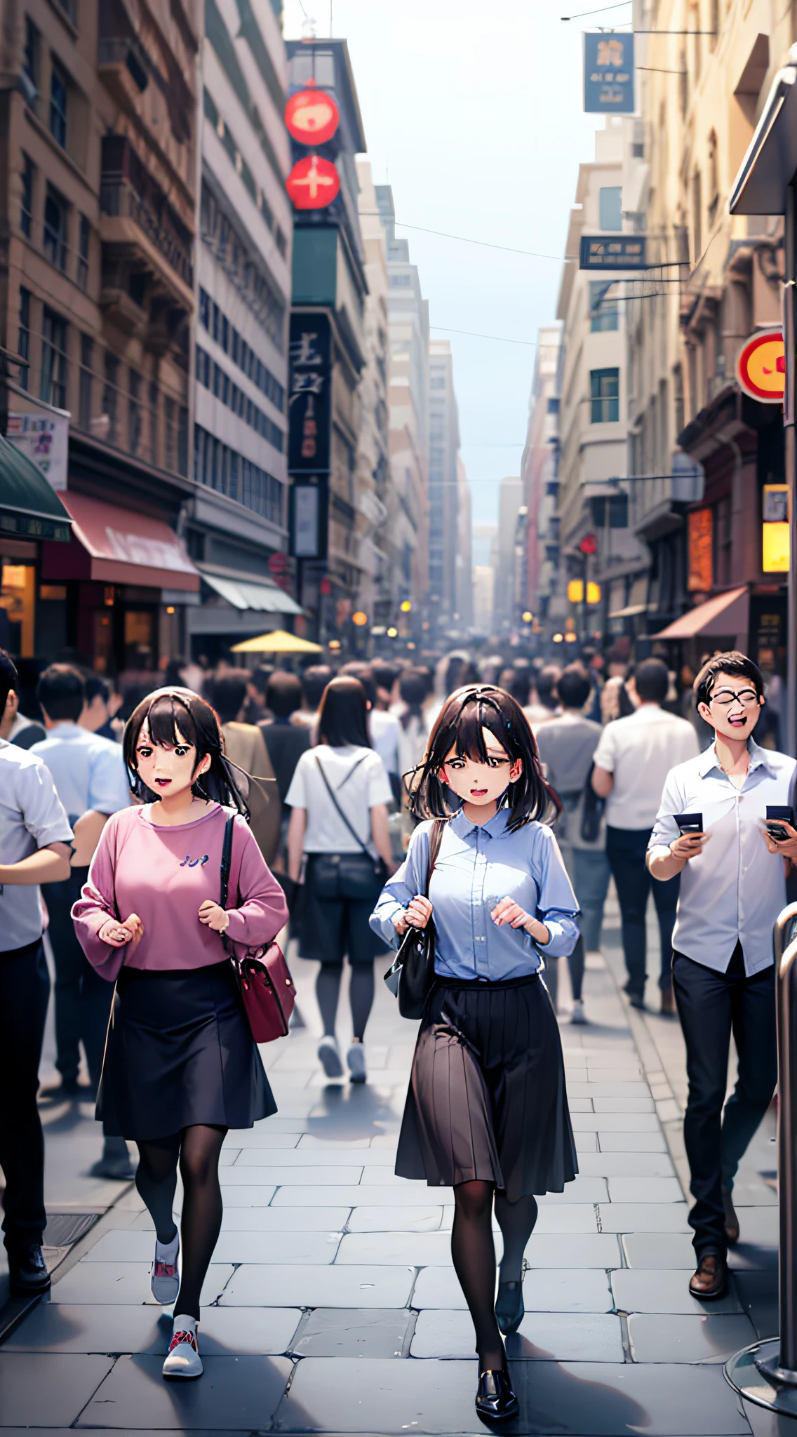 On the street(1.4)、The crowd is fleeing(1.1)、The look of horror on people's faces(1.6)、
