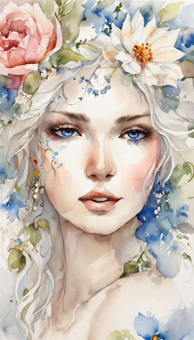 White goddess in human form blue eyes beautiful flower body of the very attractive age with white pubic hair