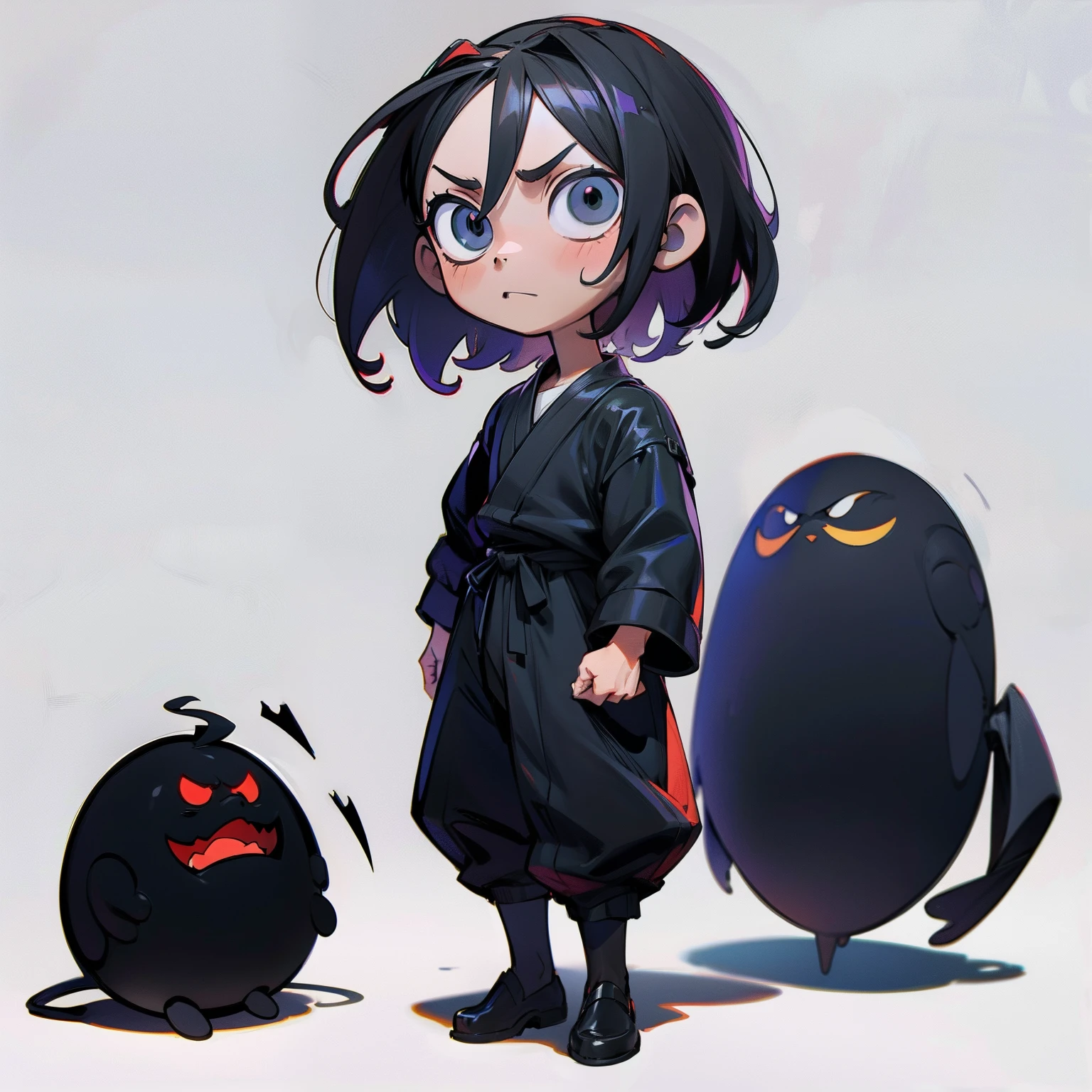 masutepiece, Best Quality, Full body shot, No background, White background, Pitch black body, A man who can emerge from the shadows, chibi