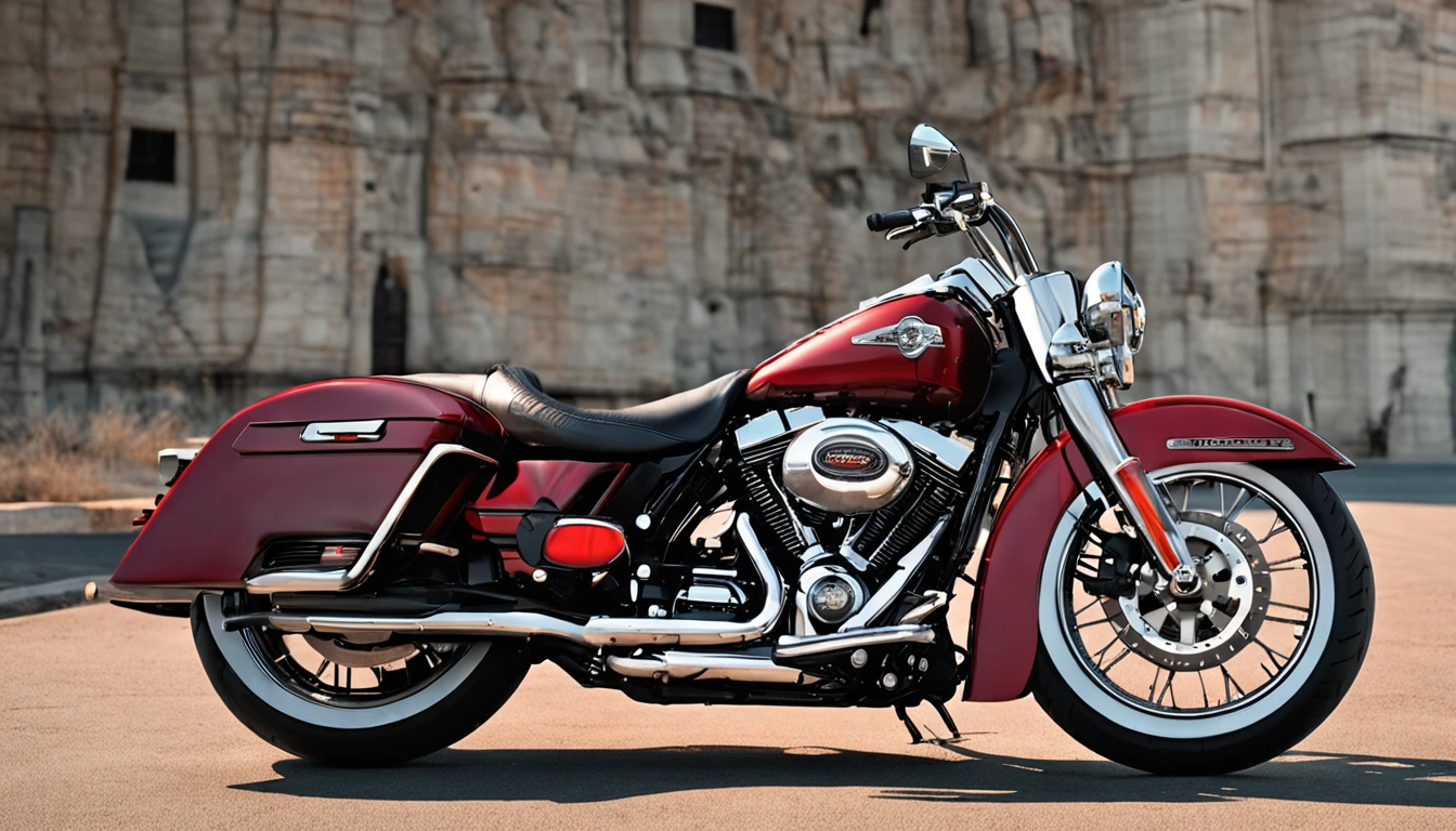 Photo of a very expensive red Harley-Davidson on a pure white background.