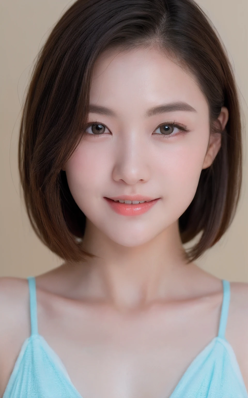 ((The highest image quality, 8K Masterpiece:1.3)), 1girll, Beautiful woman with slender abs:1.3, (casual hairstyle, :1.2), Colorful tankini，Oversized，the skin is very white，Ultra-fine face, A detailed eye, 二重まぶた，ssmile, Take pictures in cute poses，The figure is very bad，tiny small waist，Super big breasts，close-up，Close-up chest，White-skinned，The background is the beach，evening glow, Close-up shot shots