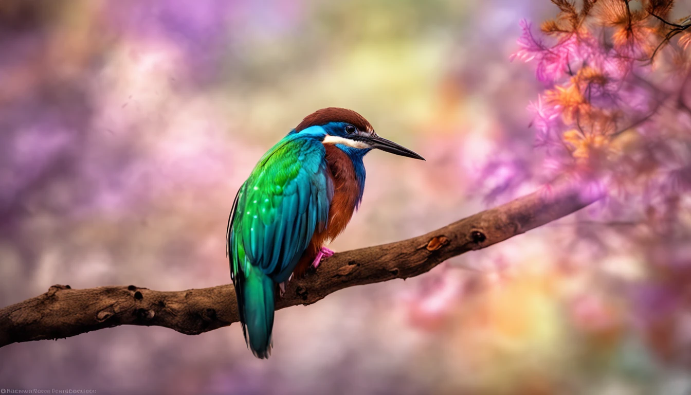 criatura de fantasia, photo-realistic representation, Majestic bird, plumagem intrincada, penas iridescentes, Mythical charm, close-up view, Dramatic angle, ethereal atmosphere, painterly style, perched on a mystical branch, fundo encantado da floresta, Luz Suave Difusa, cores vibrantes, magical ambiance, Lente 300mm, Nikon Z7 |, Ampla abertura, Aprimoramento HDR, 4k resolution, inspirado no folclore, visualmente cativante, maravilha encantadora.