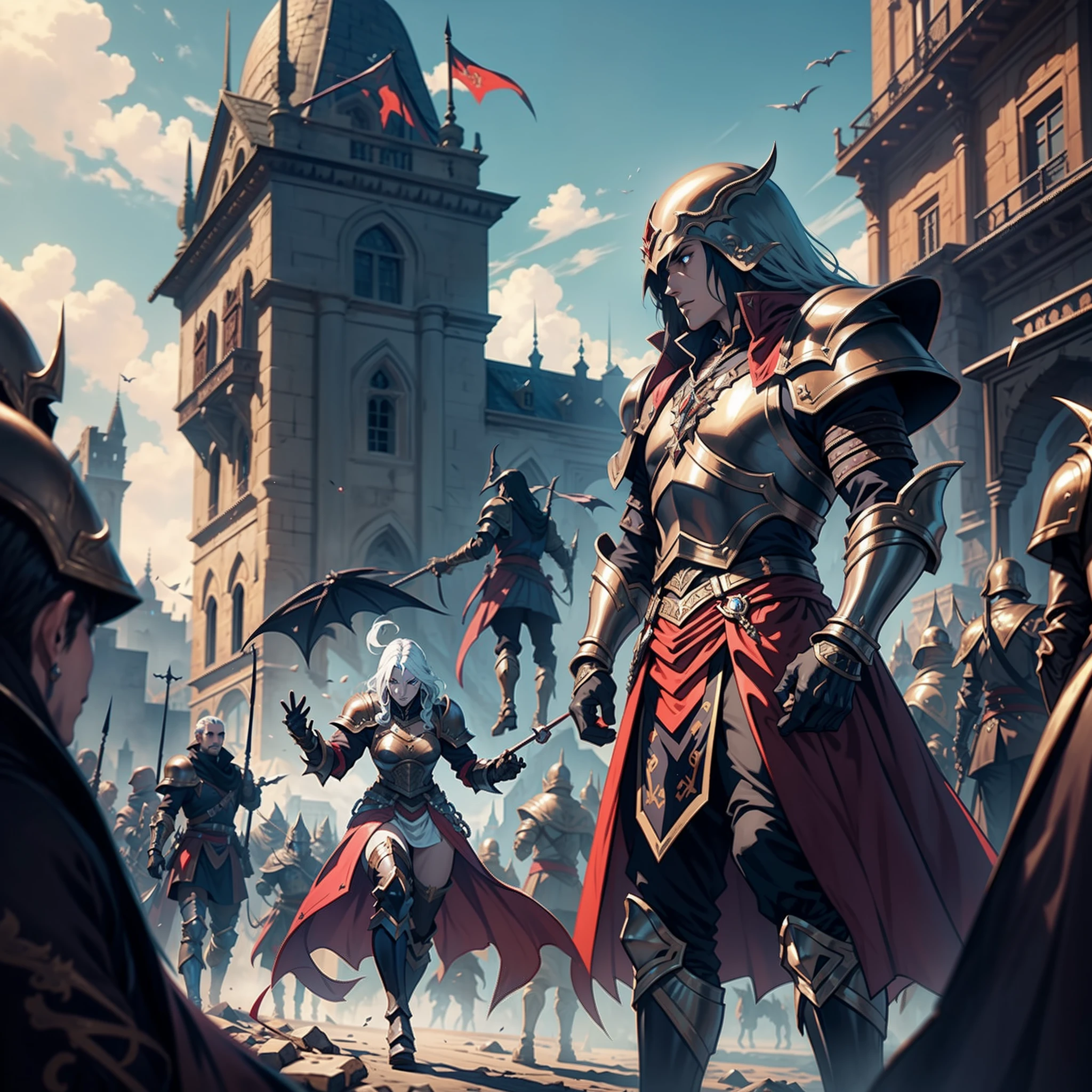 Castlevania Shadow Lord hyper realistic super detailed Lord Dracula Moroccan style leather armor leading troops armed with demons to war hyper realistic super detailed Dynamic shot cinematic scenes movie characters Dynamic