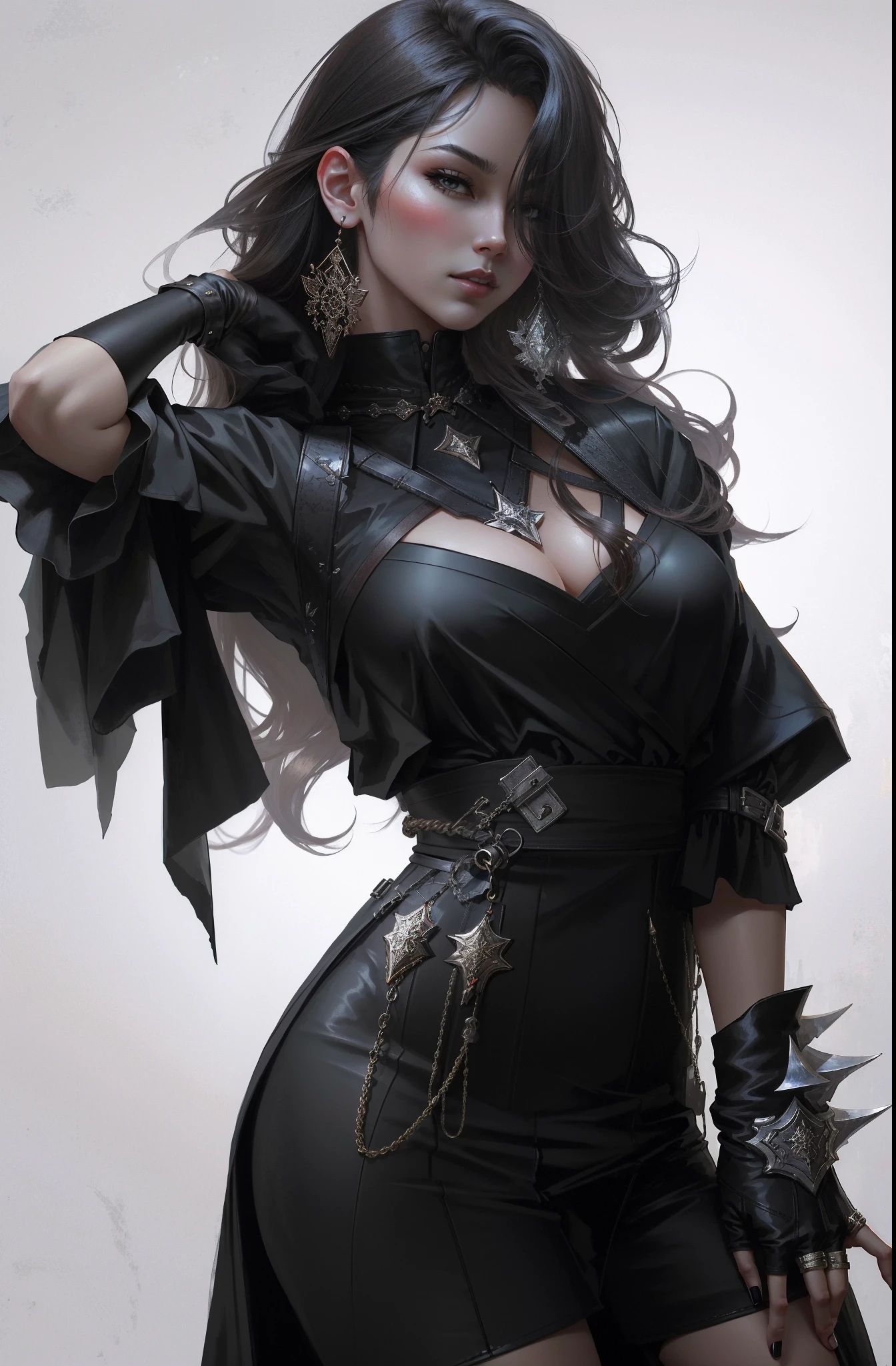 A woman wearing a black corset and leather clothing, Stunning character art, by Yang J, Guweiz on ArtStation Pixiv, dark fantasy style art, Guweiz in Pixiv ArtStation, epic exquisite character art, Extremely detailed Artgerm, Guviz-style artwork, Art germ. High detail