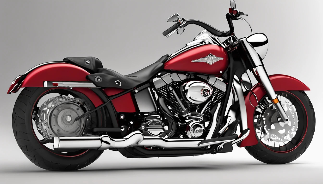 Photo of a very expensive red Harley-Davidson, on a pure white background.