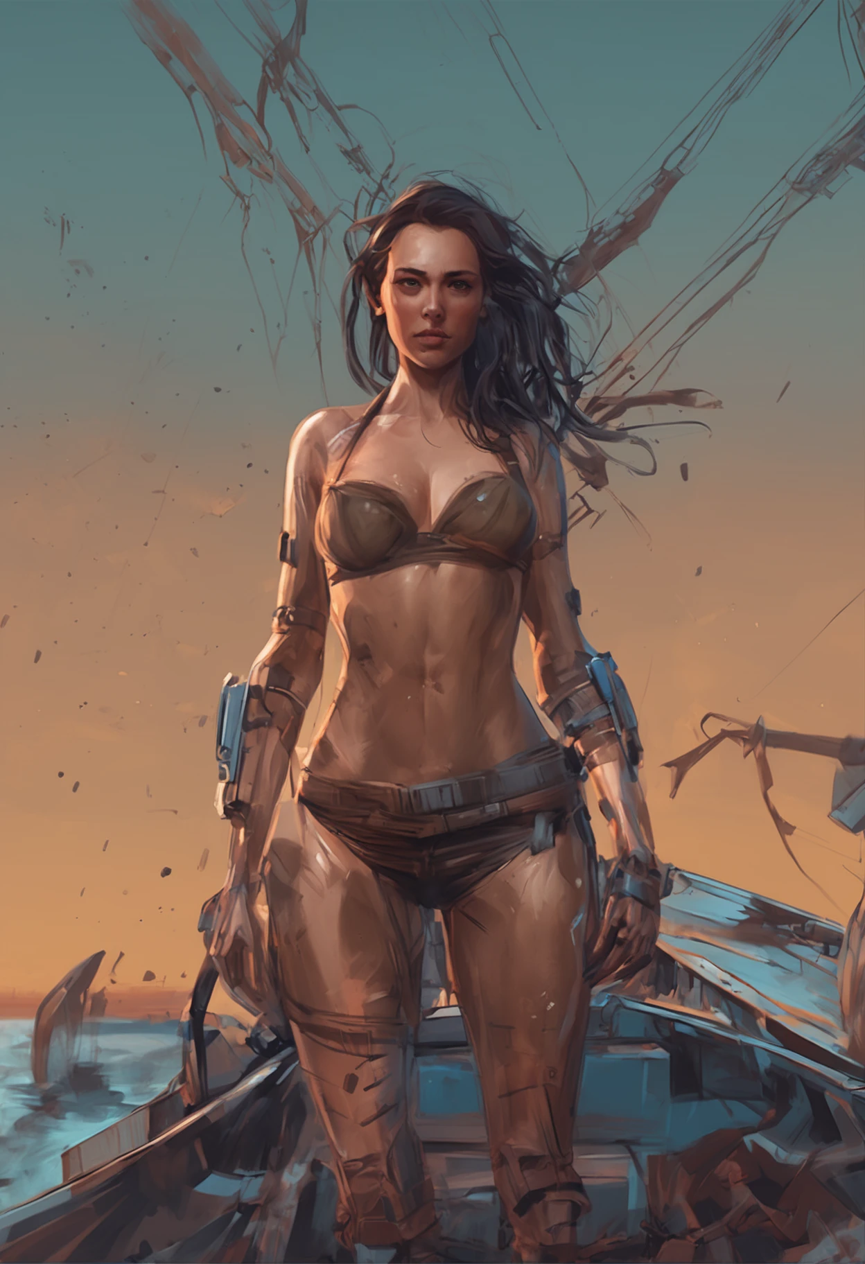 a sexy realistic girl micro bikini, sedutor, altamente atraente, Unsurpassed Realistic, imensamente bonito, beleza rara, Sf, obra-prima de arte intrincada, agourento, cartaz de filme de pintura fosca, proportion Aurea, trending in cgsociety, intrincado, epics, trending on ArtStation, por artgerm, h. r. Giger e Beksinski, altamente detalhado, vibrante, production cinematic character render, ultra high quality model