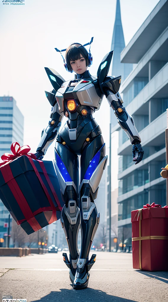 (Cyber Mech:1.5), (Full body posing:1.5), (colorful:1.2), Dynamic angle, (extremely detailed CG unity 16k wallpaper:1.1), (Denoising strength: 1.45), (tmasterpiece:1.37), A cute and cute Christmas husky puppy wearing a Santa hat, Bring gifts, watercolor, watercolor paiting, Highly detailed, clip art, clip art, On a white background, watercolor, in the view, photograph realistic, Holiday, festivity, Christmas, High quality