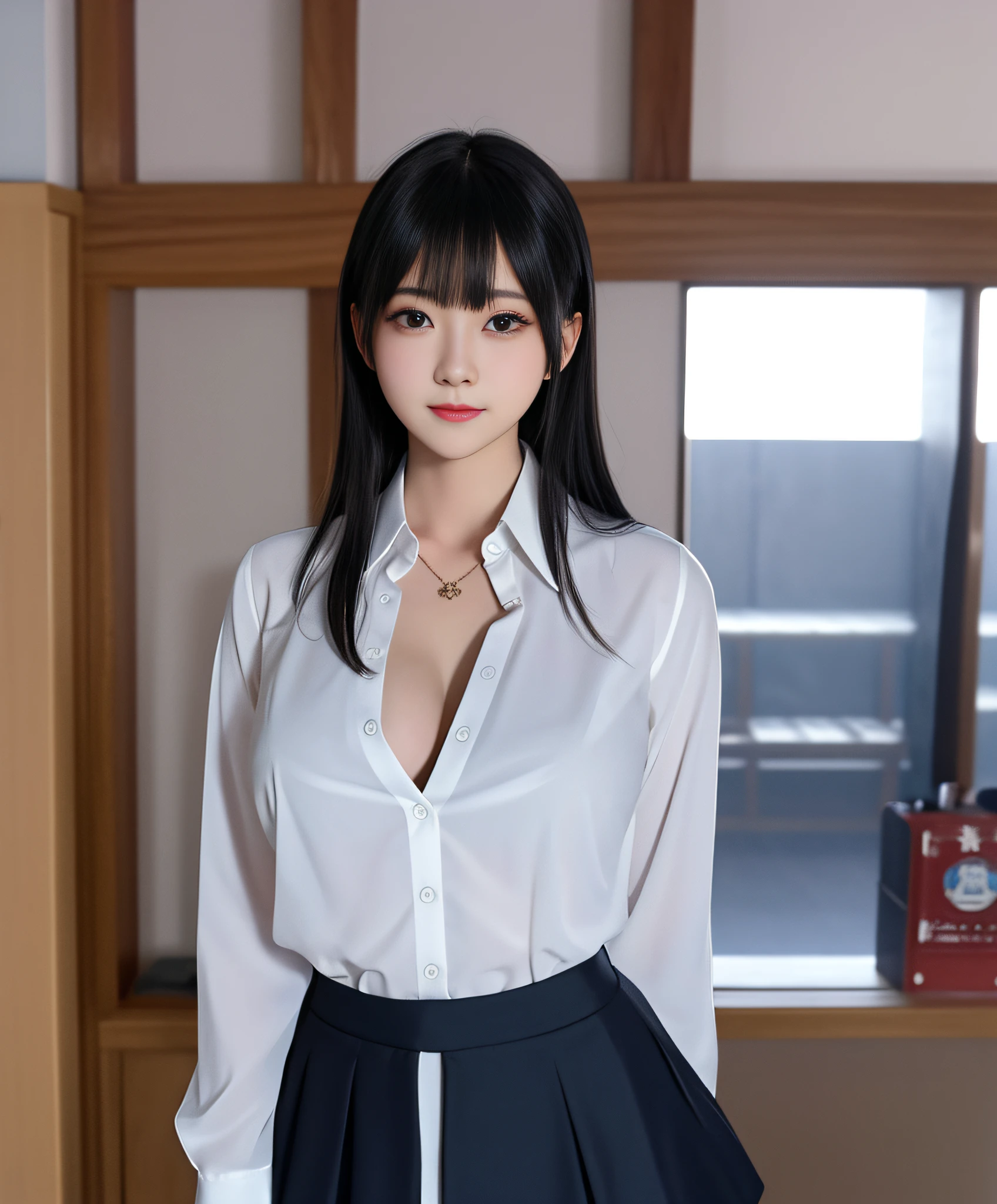 Best quality、tmasterpiece、A high resolution、1girll、There is one wearing a suit,, wearing shirt, oppai, cleavage, Open V chest clothes, Breast coverage and SF, wearing a strict business suit, the breasts are large, Big breasts, Big breasts!, Oppein Proportions, thicc, Open shirt, With large breasts, Clothing that exposes, sfv, dressed in a suit、pretty face、Physically、Tyndall effect、realisticlying、Shadow Studio、edge lit、bicolor lighting、(highdetailskin:1.2)、8K, Ultra HD、Digital SLR、softlighting、high high quality、volumettic light、sneak shot、photore、A high resolution、4K、8K、The background is blurred out,