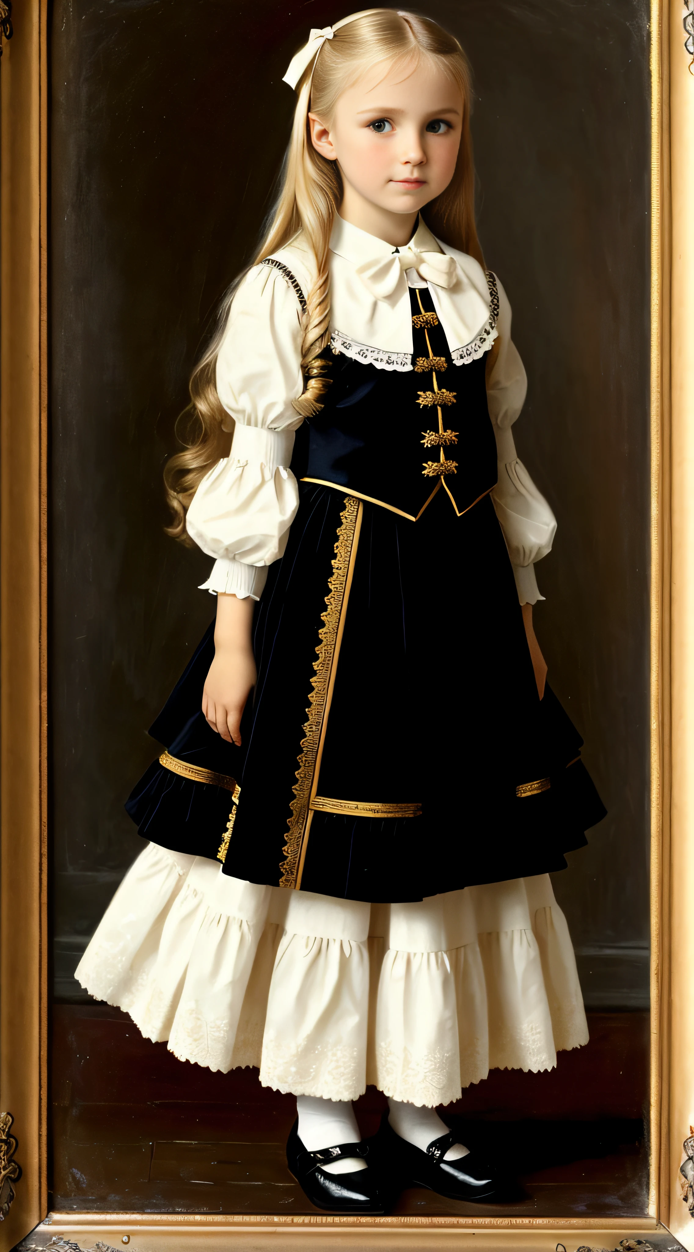 Russian,  , Portrait , Long blonde hair and bow，Layered skirt，noble，opulent，cropped shoulders