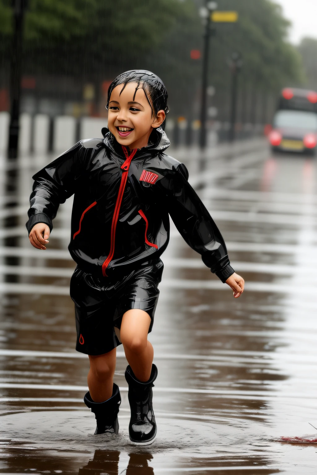 Araffe running in the rain in a puddle of water, garoto feliz, puddles of rain, puddles, Sorrisos, Foto premiada da chuva, Chovendo!, wet pavement, respingos de chuva, Legendas, Em uma rua molhada de Londres, chuva!!!!, water puddles, Chovendo!!!, Summer Rain, Chovendo!!, em um ambiente chuvoso, dancing in the rain, ruas molhadas