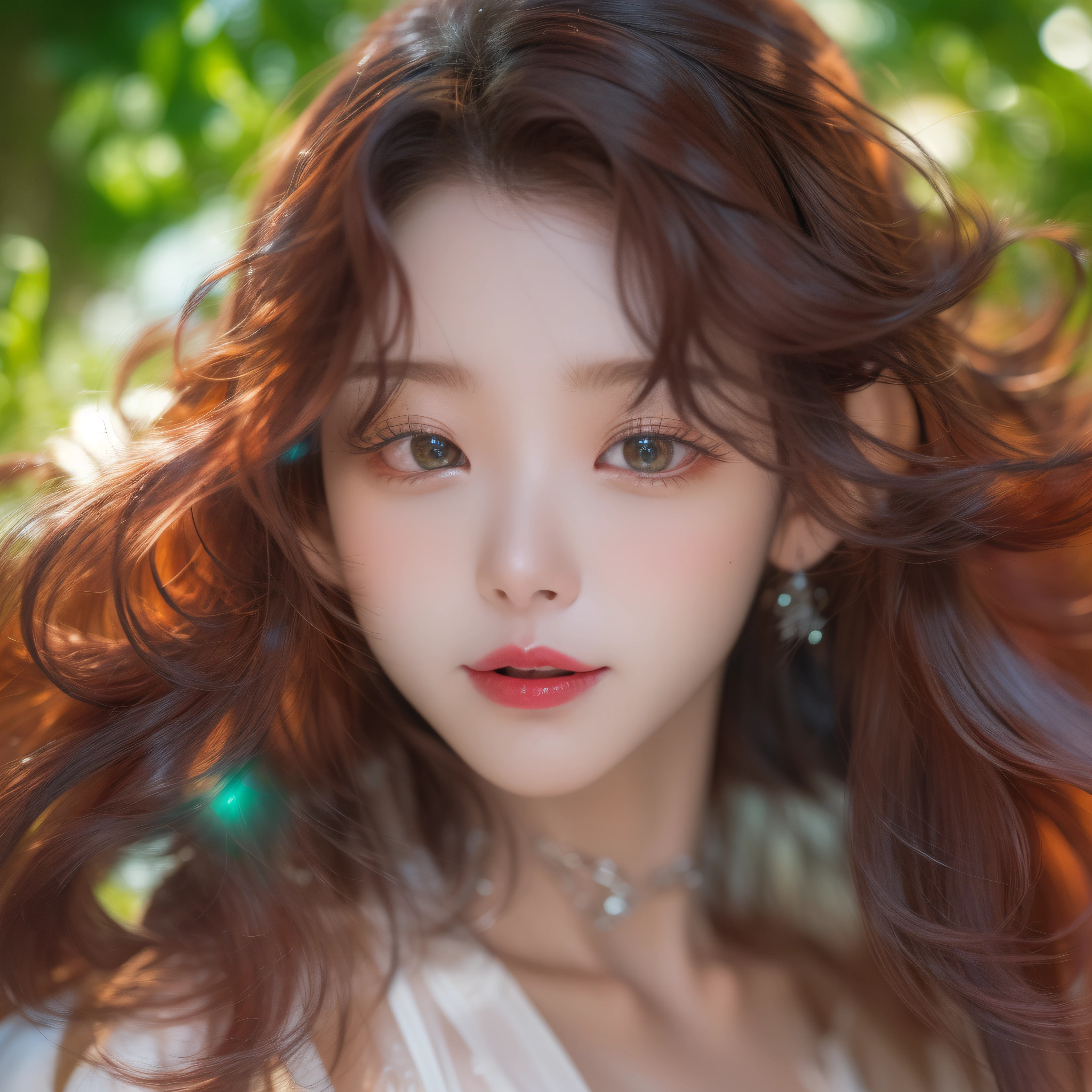 Red enameled lips、Pitty lips、bright red wet lips、lipgloss、Red glowing lips、makeup、Close up of smiling mouth with open mouth、Close-up of the mouth、Close-up of the mouth、(realisitic、hight resolution)、(1 girl in)、Do-Up Eye、Korean Girl、(Best Quality), (masutepiece), (1girl in), Solo, a beauty girl, Perfect face, Big Breast,dreamlikeart、Highly detailed airbrush art((Surreal))、Volumetric lighting、(top-quality)、The ultra-detailliert、(The composition of the movement:1.4)、Highly detailed colorful details、(Bright lighting)、dynamic compositions、Ray traching、The mirror reflects light、Shallow depth of field、ultra-detailliert、mixing exposure、nffsw、Her eyes shine iridescent、Staring at the iridescent sea。Her iridescent face is、Full of adventure anticipation and courage.、A smile appears on her iridescent lips。 At the rear、The sun is slowly tilting to the west。Its light brings iridescent light to the surface of the sea、The swaying waves create a beautiful scene。Her eyes shine clearly iridescent。