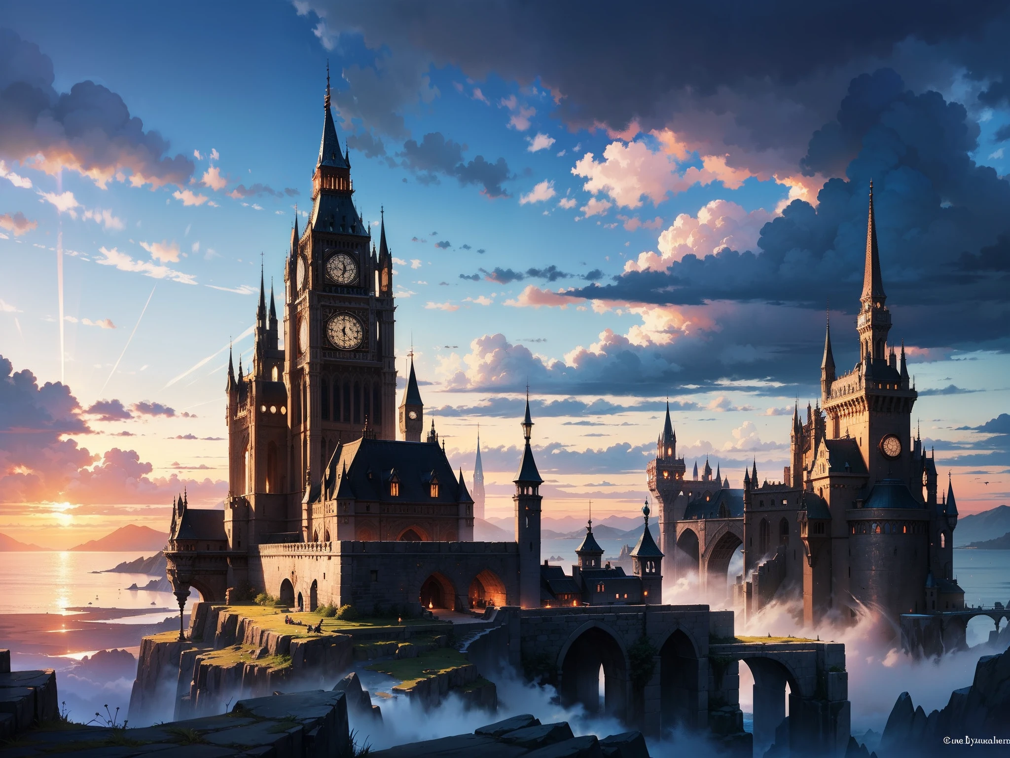 "Enchanting fantasy landscape with vibrant colors and dynamic lighting."