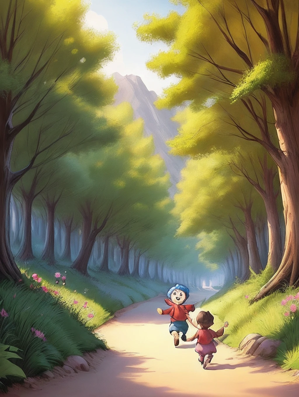 Forest of smiles, cartoon, landscape 1800x1080, with kids